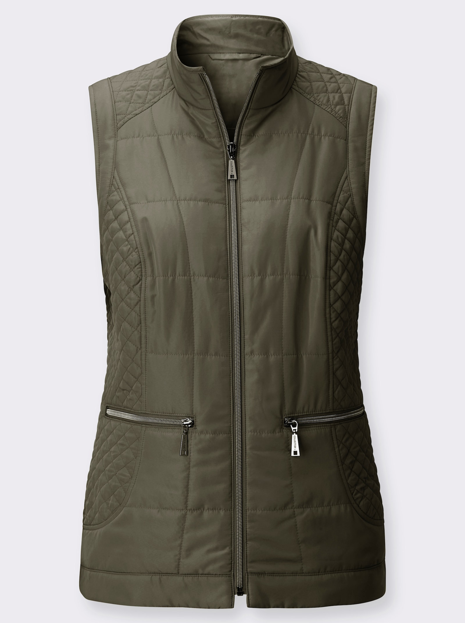 Bodywarmer met hoge opstaande kraag - kaki