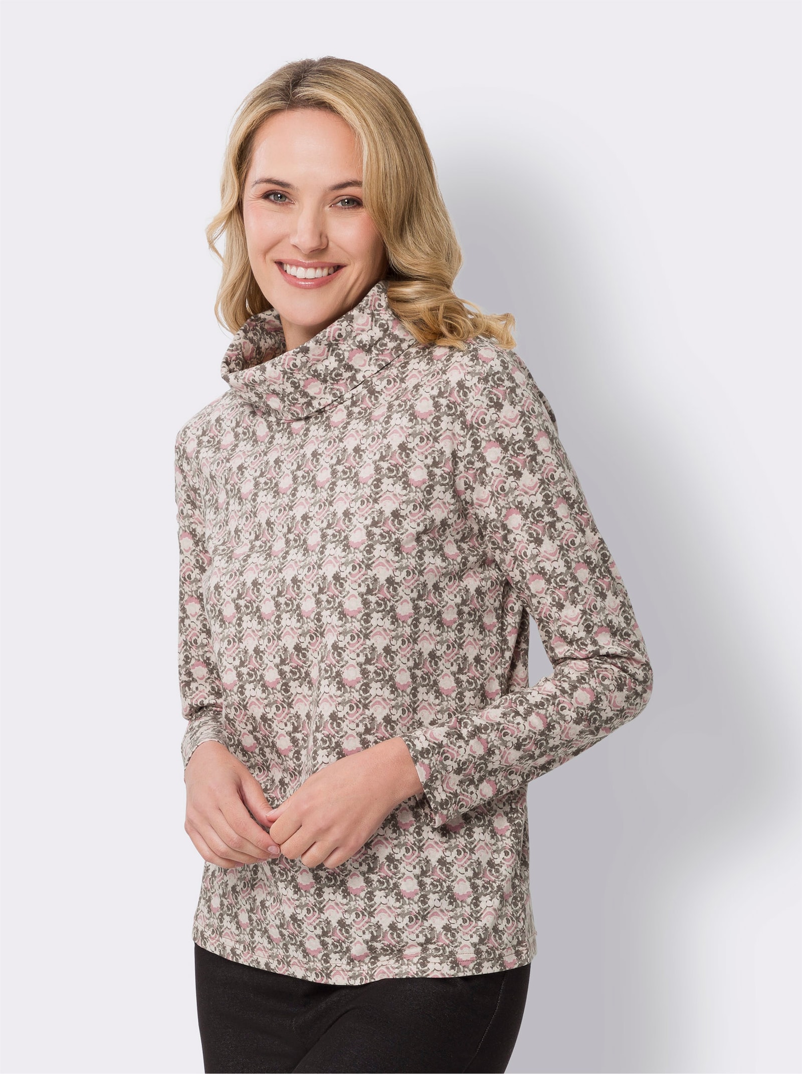 Rollkragenshirt mit Vintage-Druck - altrosa-bedruckt
