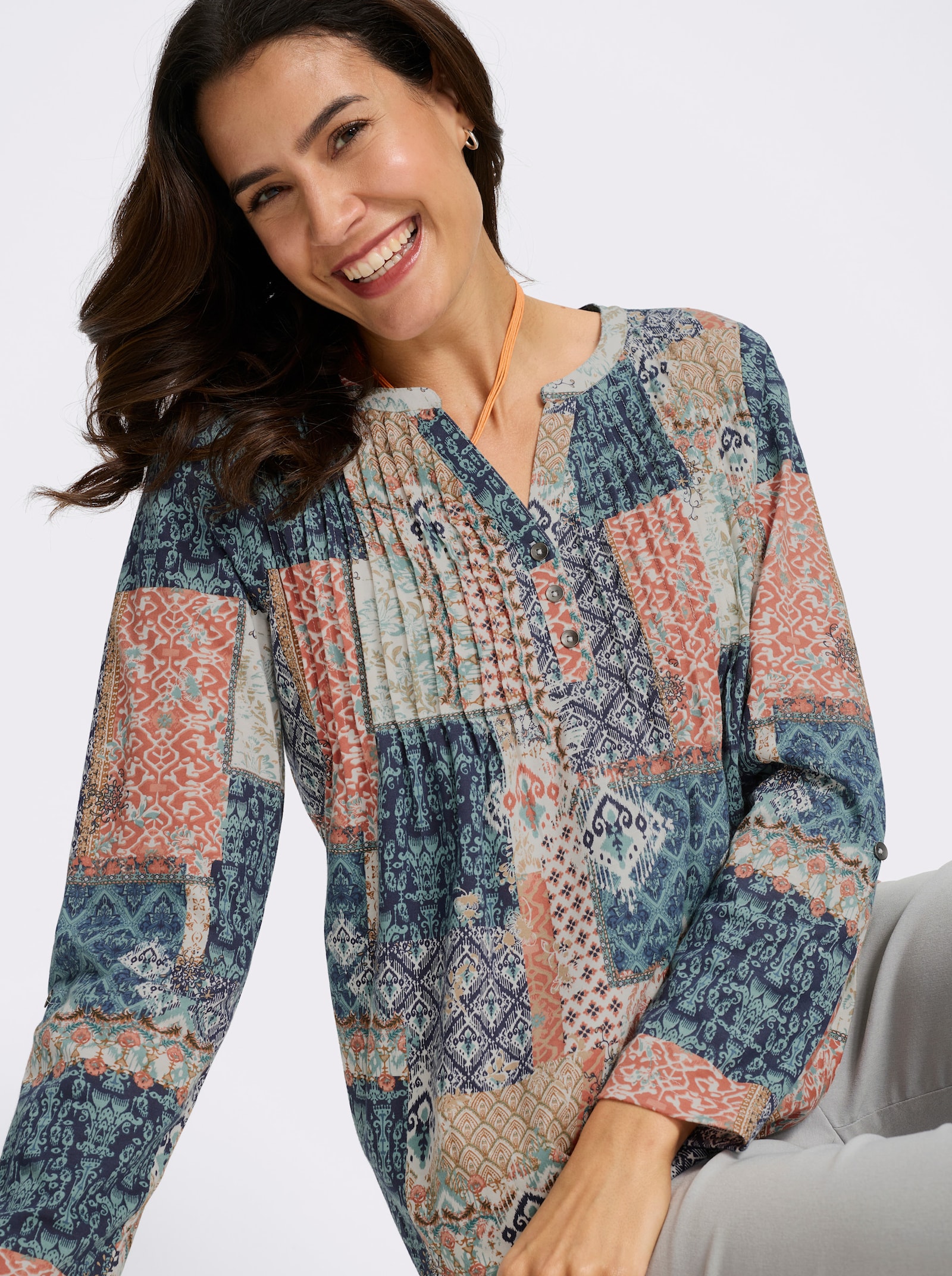 Tunikashirt mit Biesenverzierung - jade-terra-bedruckt