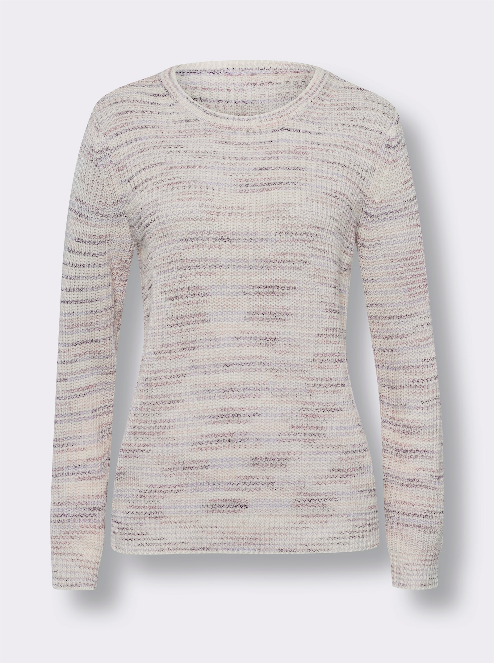 Svetr s kulatým výstřihem a vícebarevným pleteným vzorem - ecru-fialová-vzor
