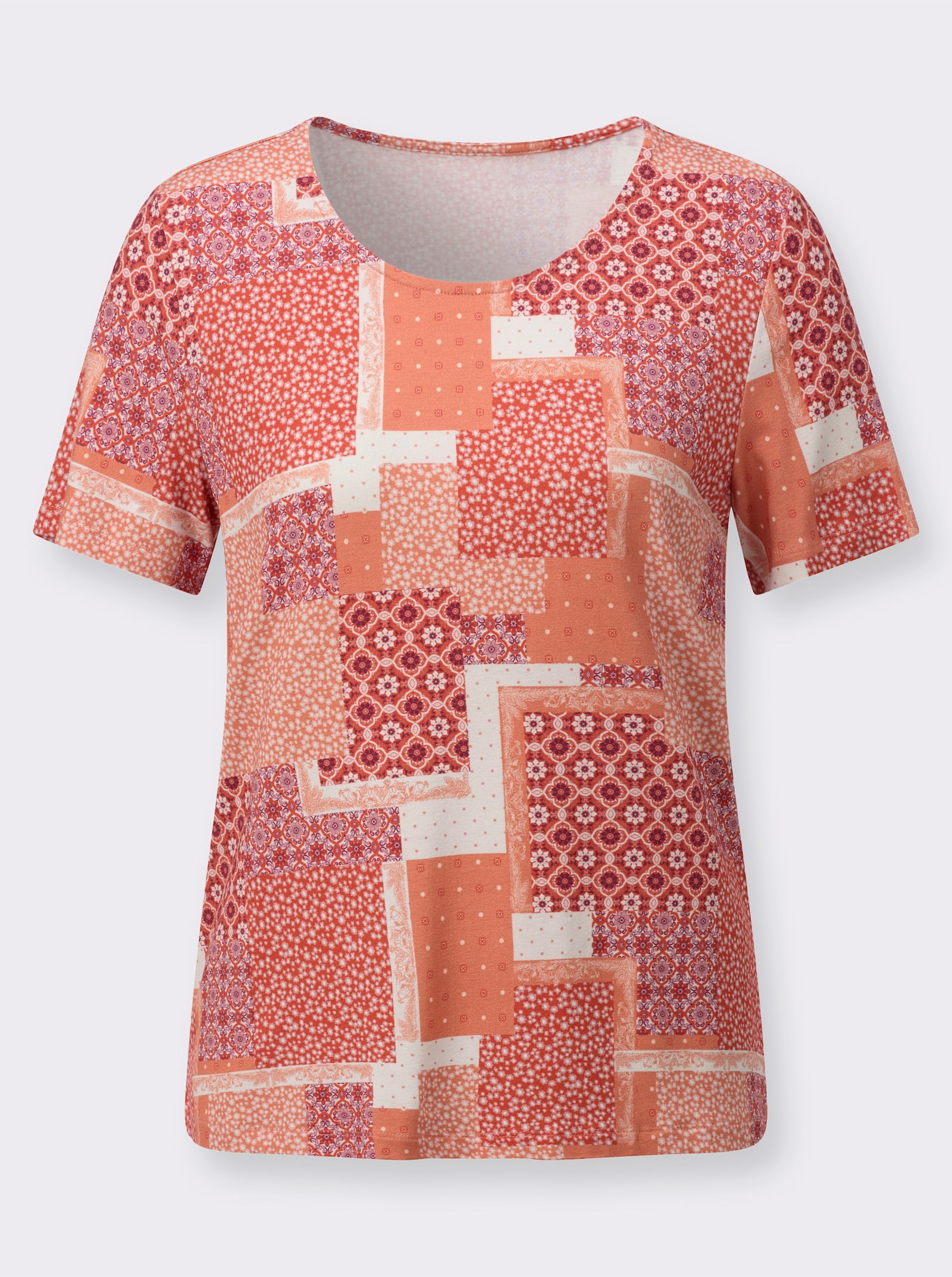 Print-Shirt mit Patchwork-Dessin - champagner-papaya-bedruckt