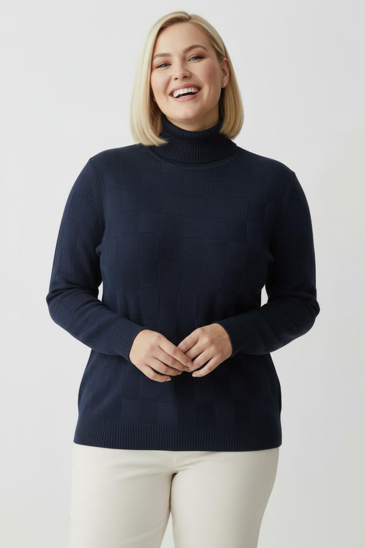 Rollkragenpullover mit gerippten Abschlüssen - dunkelblau