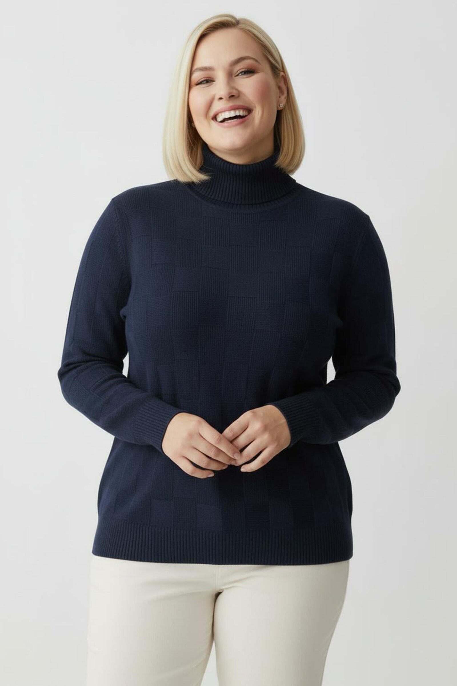 Rollkragenpullover mit gerippten Abschlüssen - dunkelblau