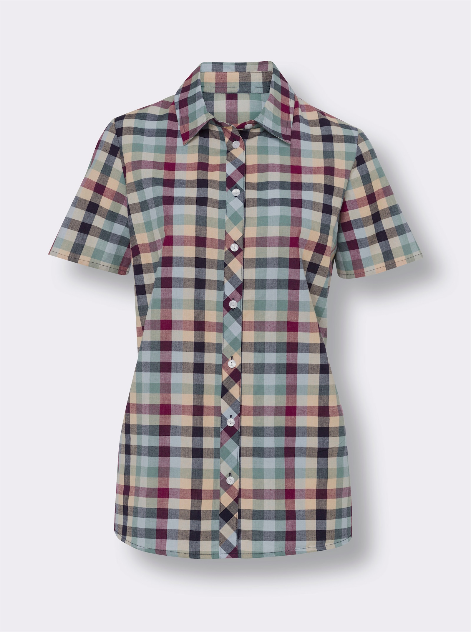 Kostkovaná halenka z bavlněného materiálu - meruňková-námořnická modrá-kostka