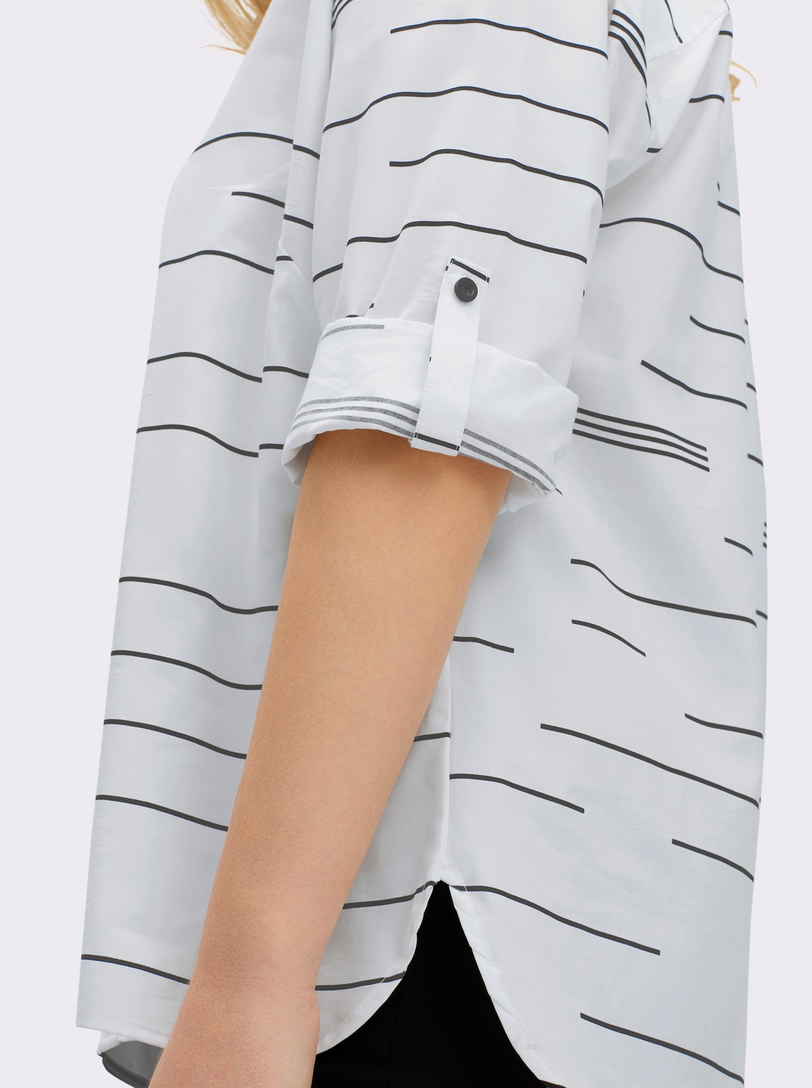 Schlupf-Bluse mit verlängertem Rückenteil - ecru-schwarz-bedruckt