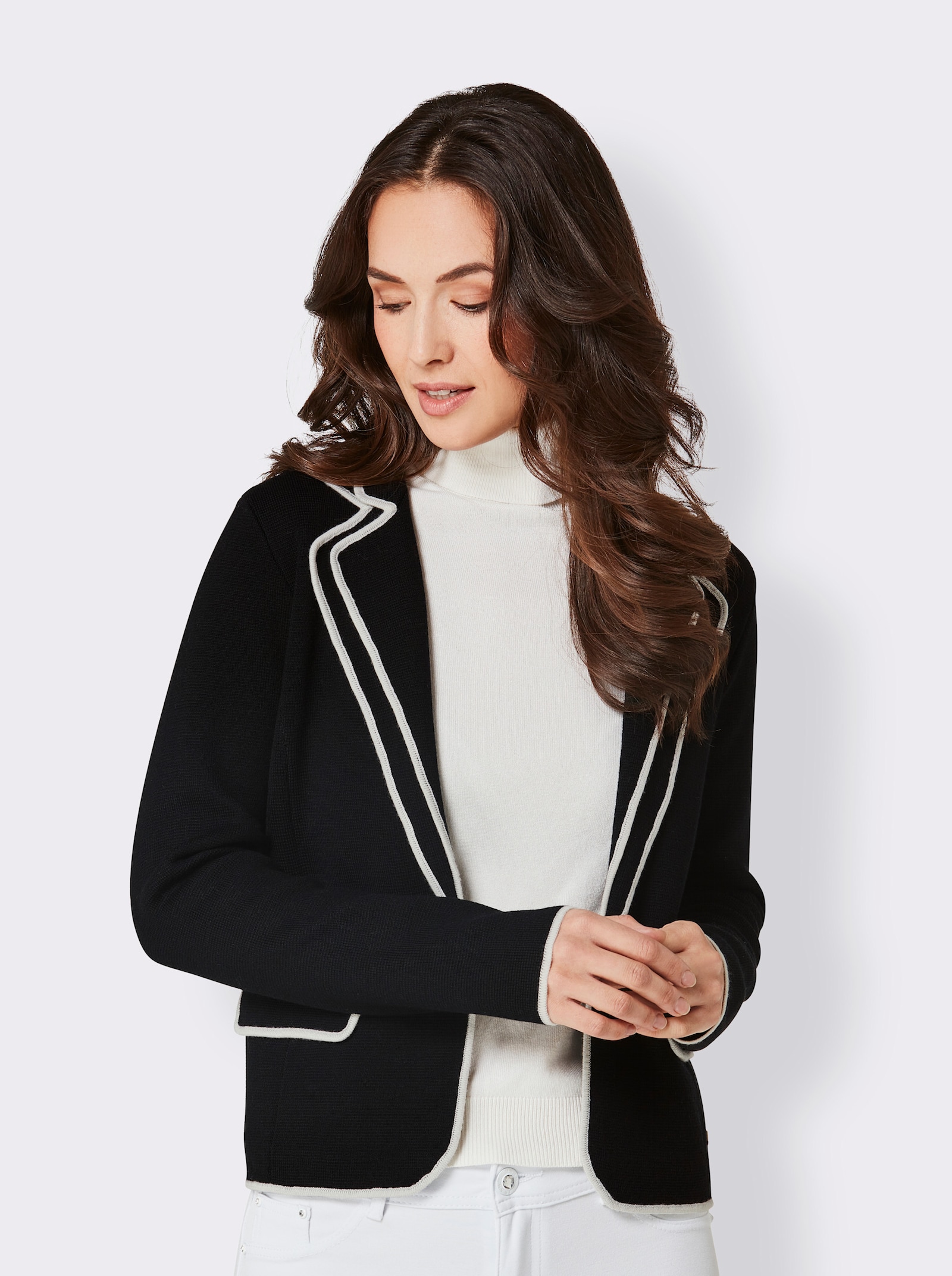 CREATION L PREMIUM Strickjacke aus reiner Merino-Wolle - schwarz