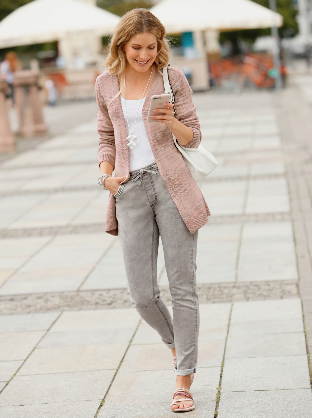 Cardigan - puder-steingrau-meliert