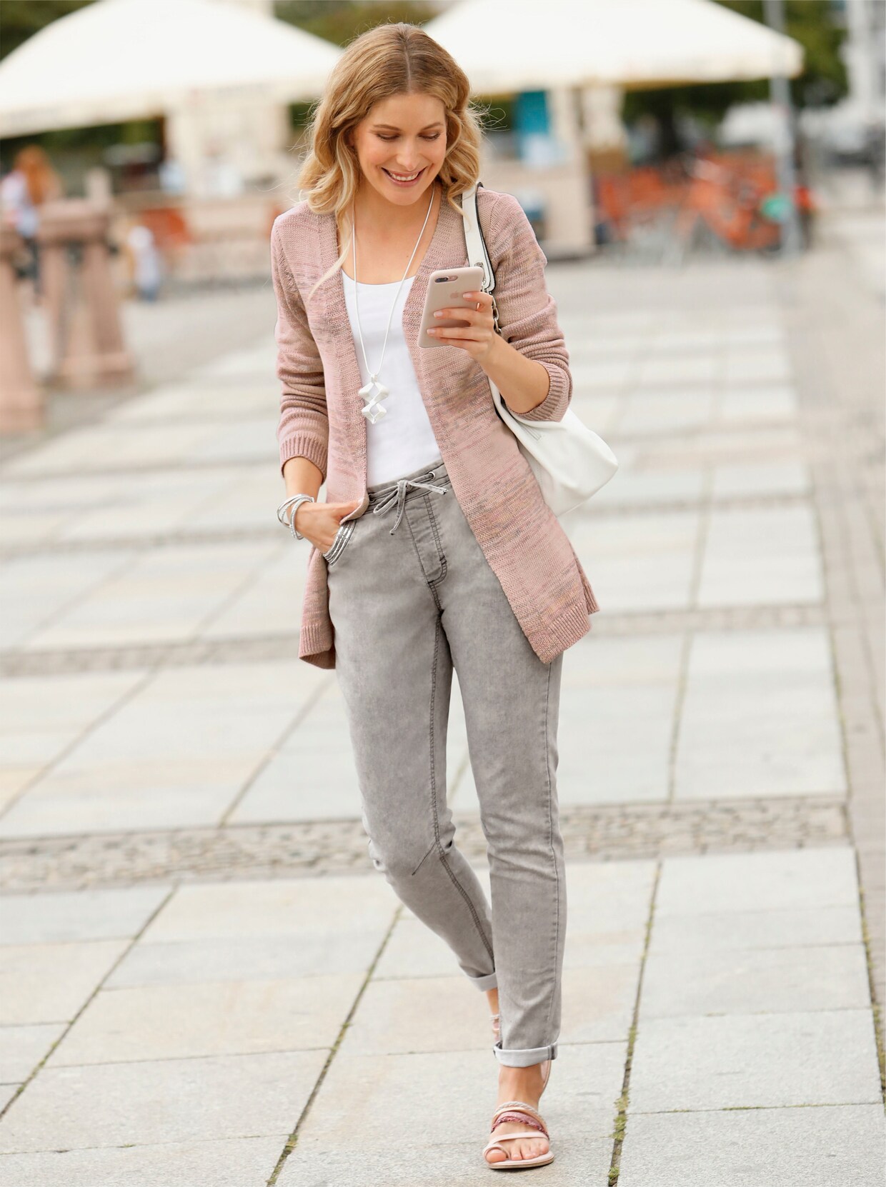 Cardigan - puder-steingrau-meliert