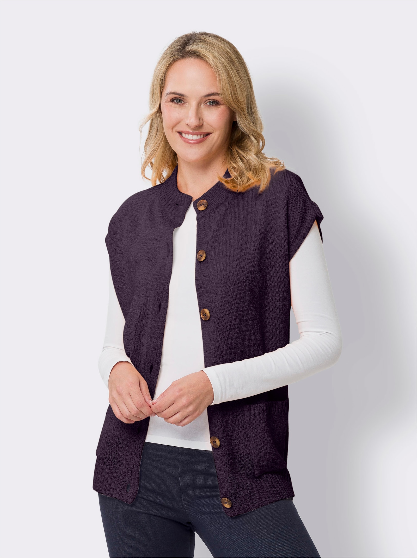 Pletená vesta z úpletu z buklé - fíková