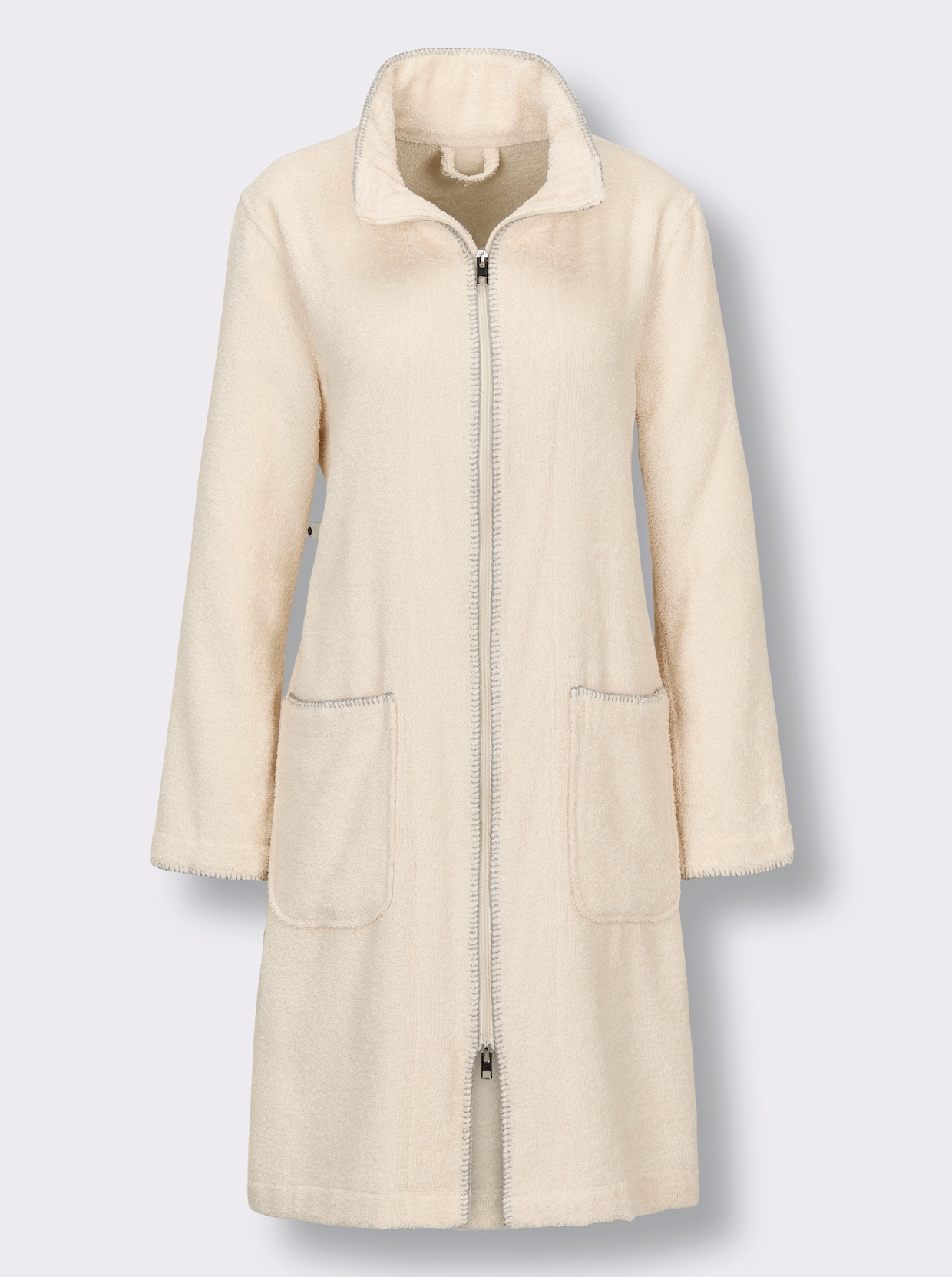 feel good Bademantel mit durchgehendem Reißverschluss - champagner-steingrau