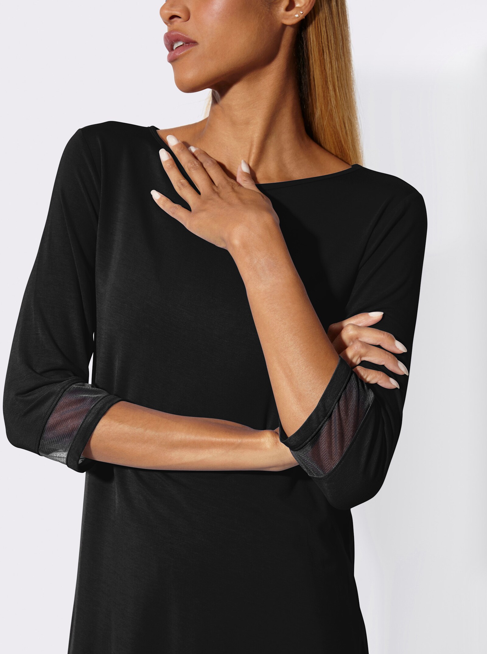 wäschepur Schlafanzug mit Mesh-Einsätzen - schwarz