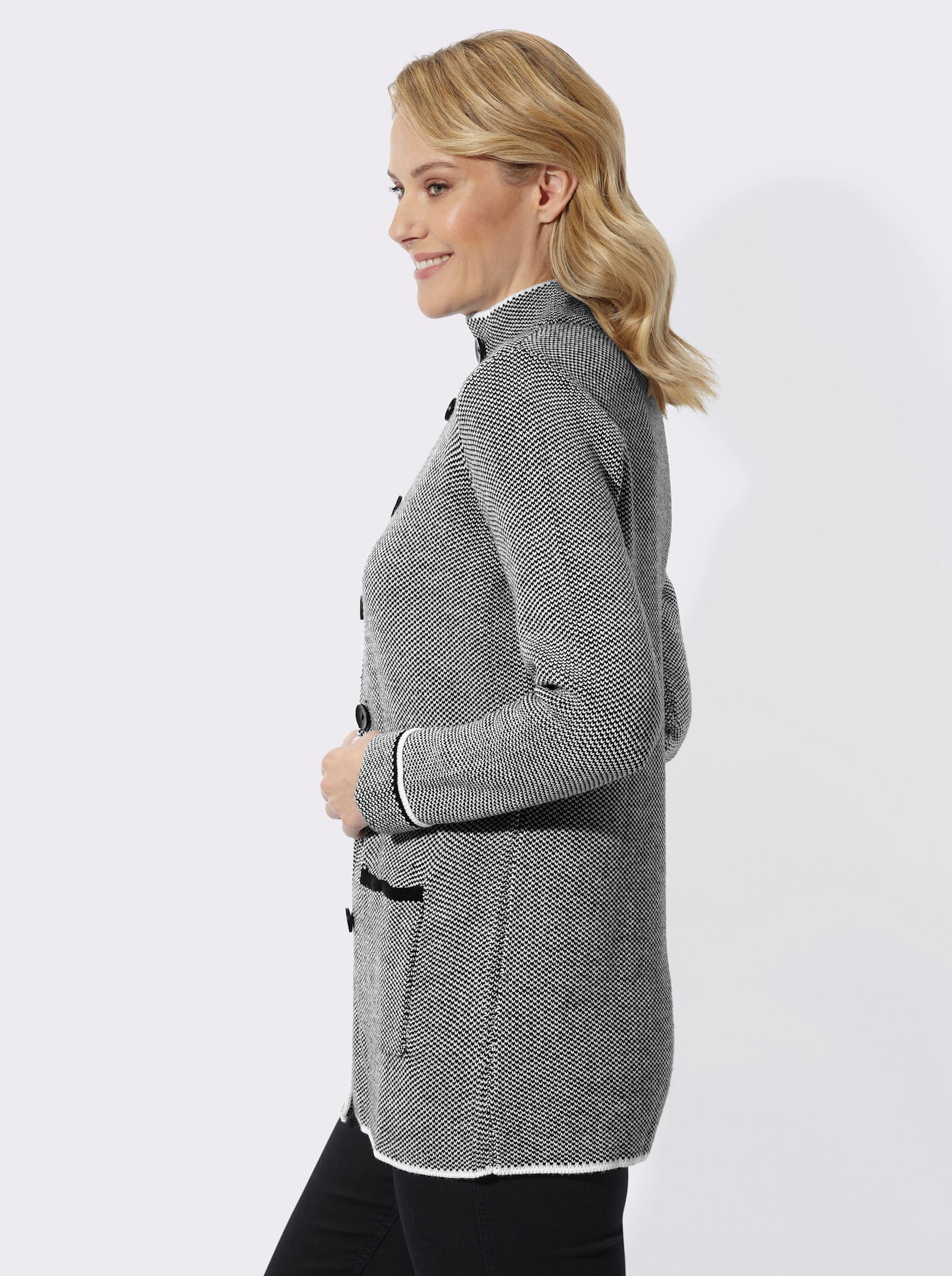 Longstrickjacke in Salz- & Pfeffer-Optik - ecru-schwarz-gemustert
