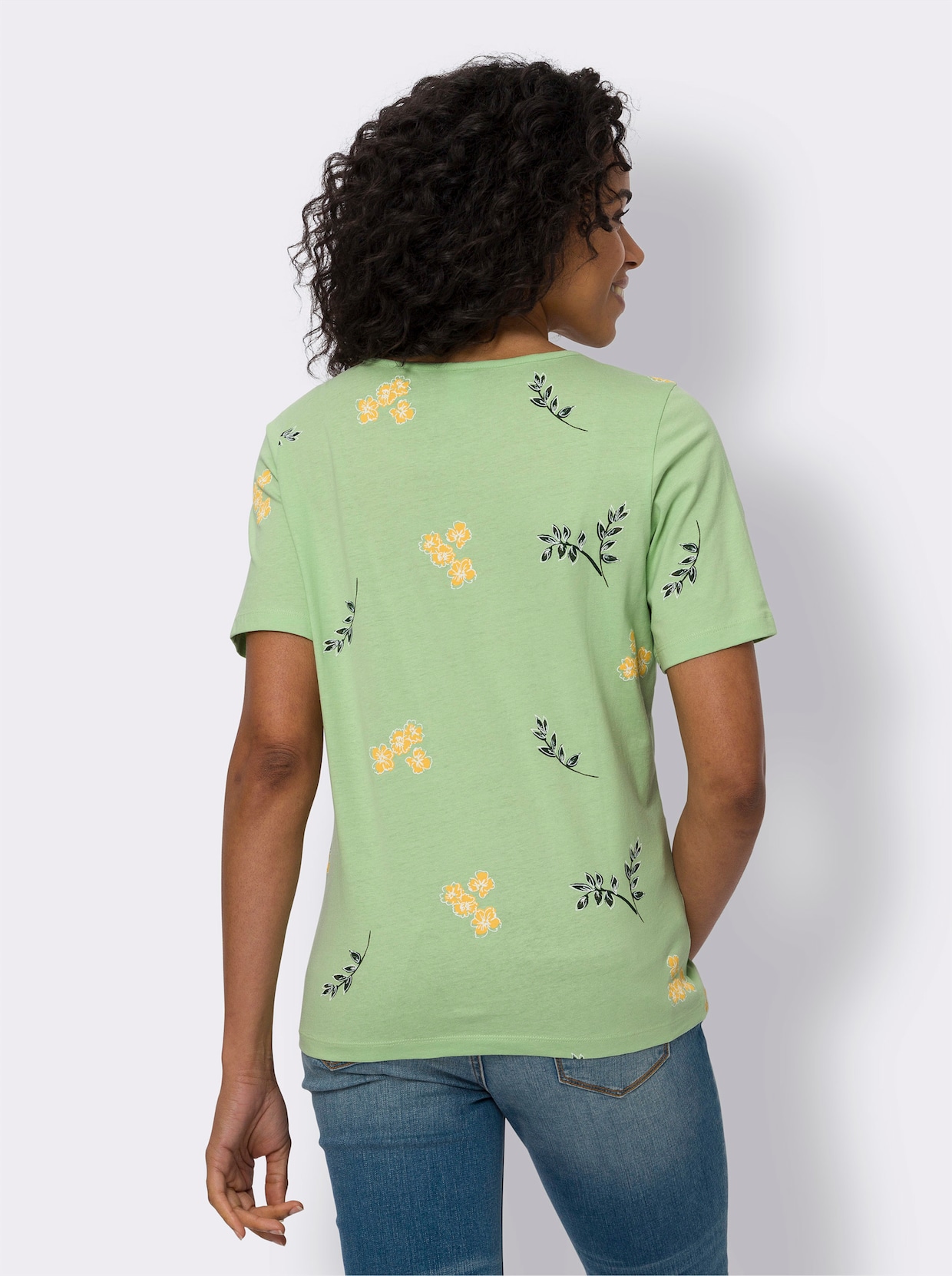 Kurzarmshirt - reseda-weiß-bedruckt