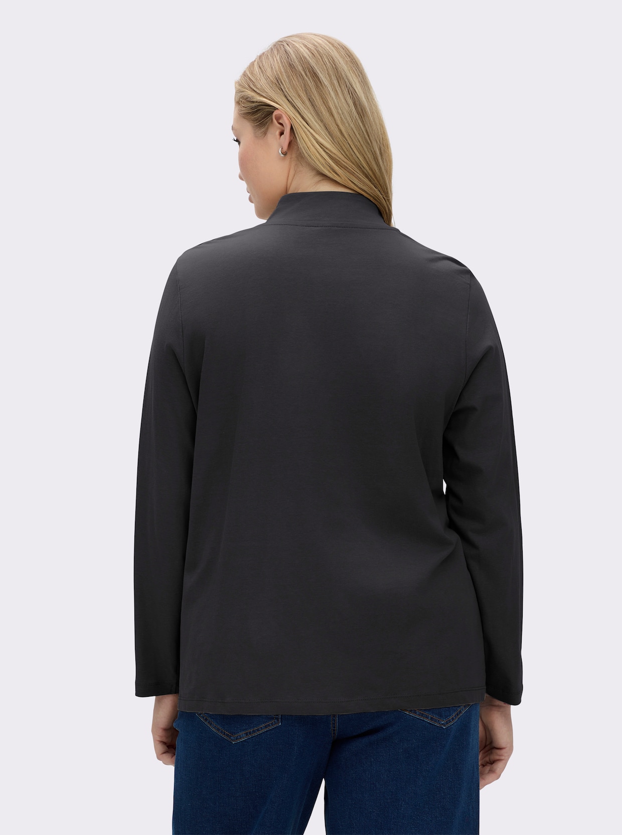 Stehkragenshirt mit Schmuckknöpfen - schwarz