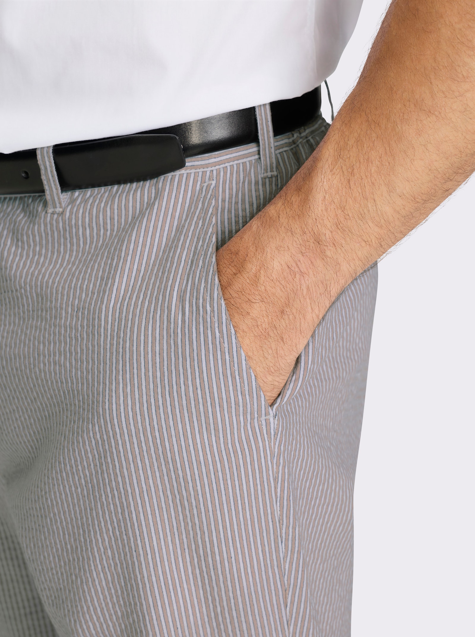 Marco Donati Broek van seersucker - sesam gestreept