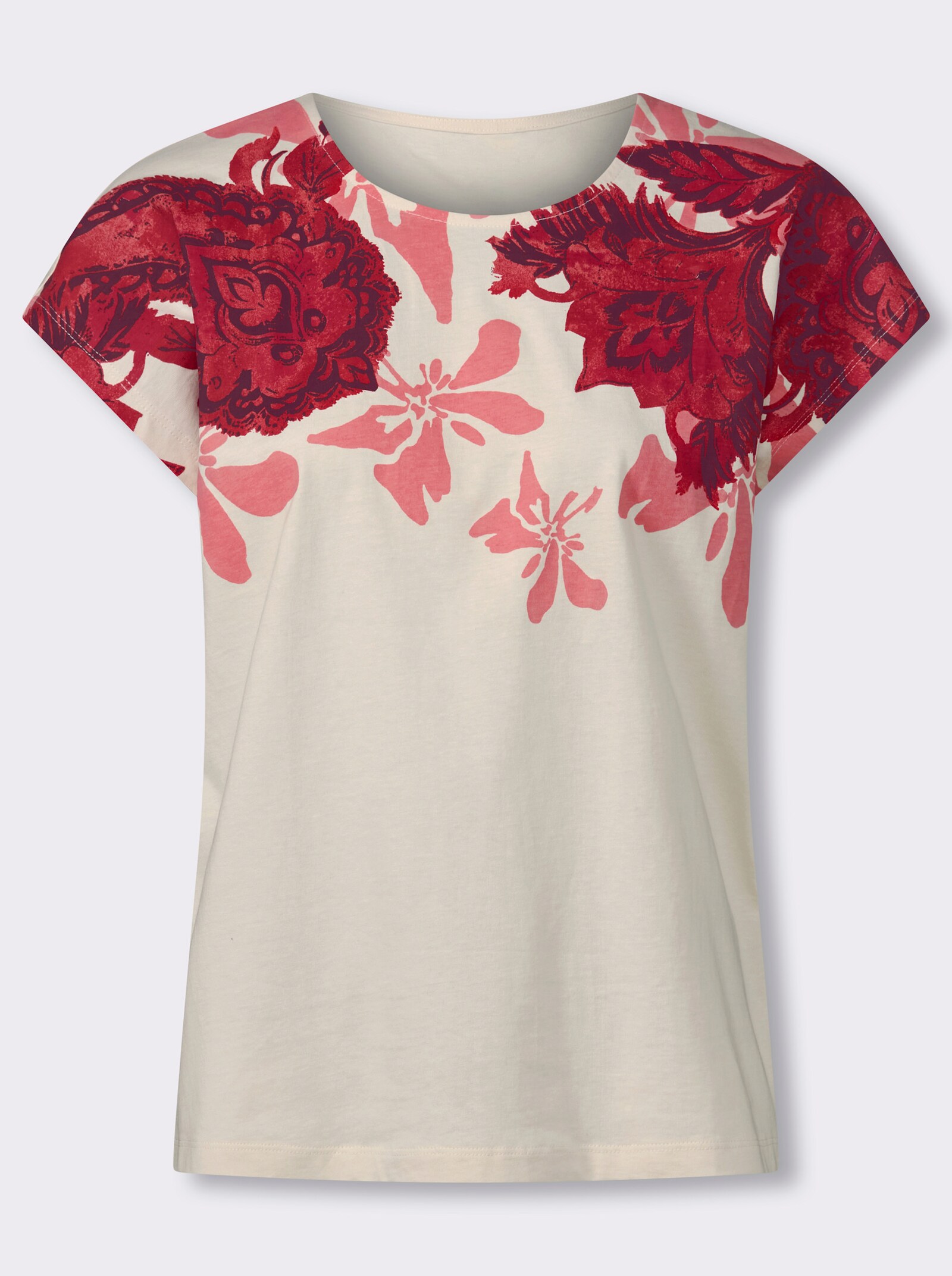 Rundhalsshirt mit Blüten-Print - champagner-grapefruit