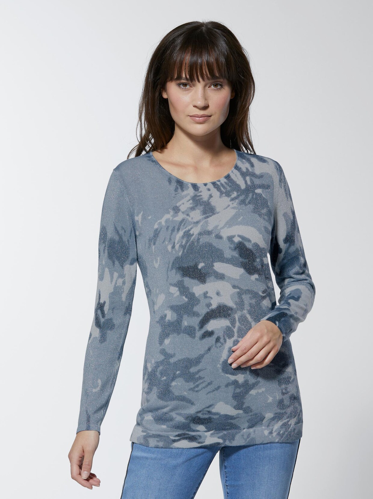 Pullover met ronde hals - blauw geprint