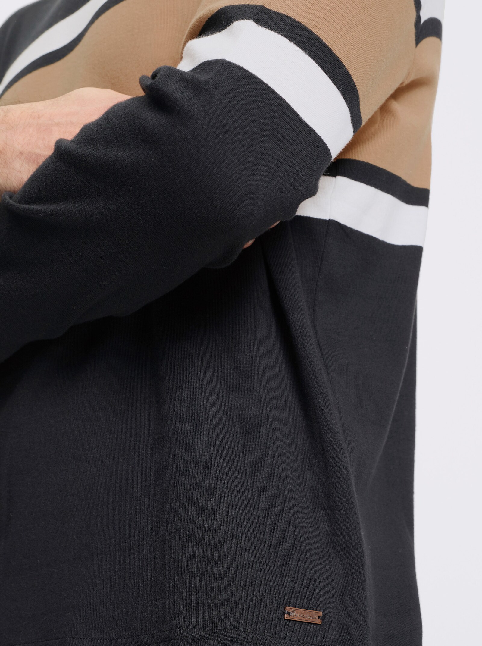 Marco Donati Langarmshirt in Ripp-Optik, garngefärbt - schwarz-camel