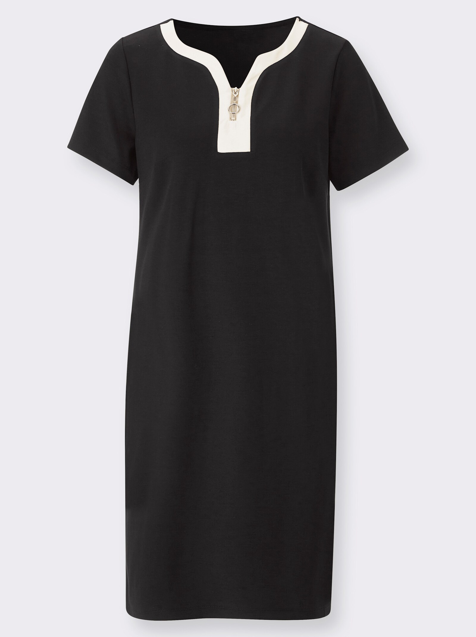 Jerseykleid mit Reißverschluss - schwarz-ecru
