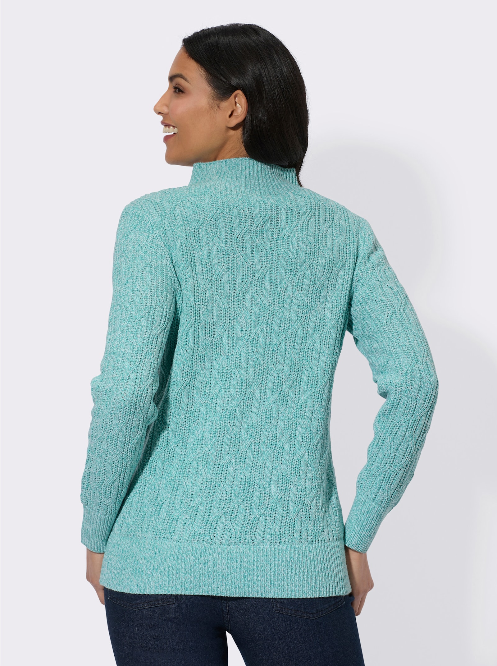 Langarm-Pullover mit Kelchkragen - ozean-meliert