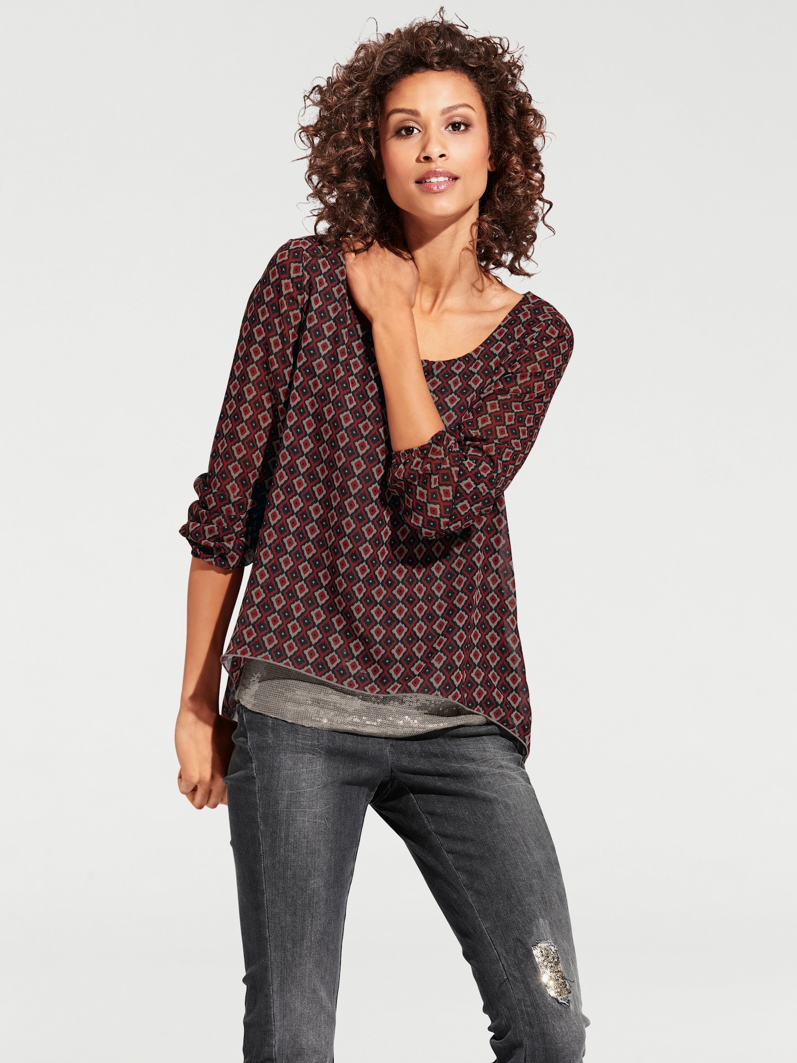 heine Blusenshirt in 2-in-1-Optik - rot-schwarz