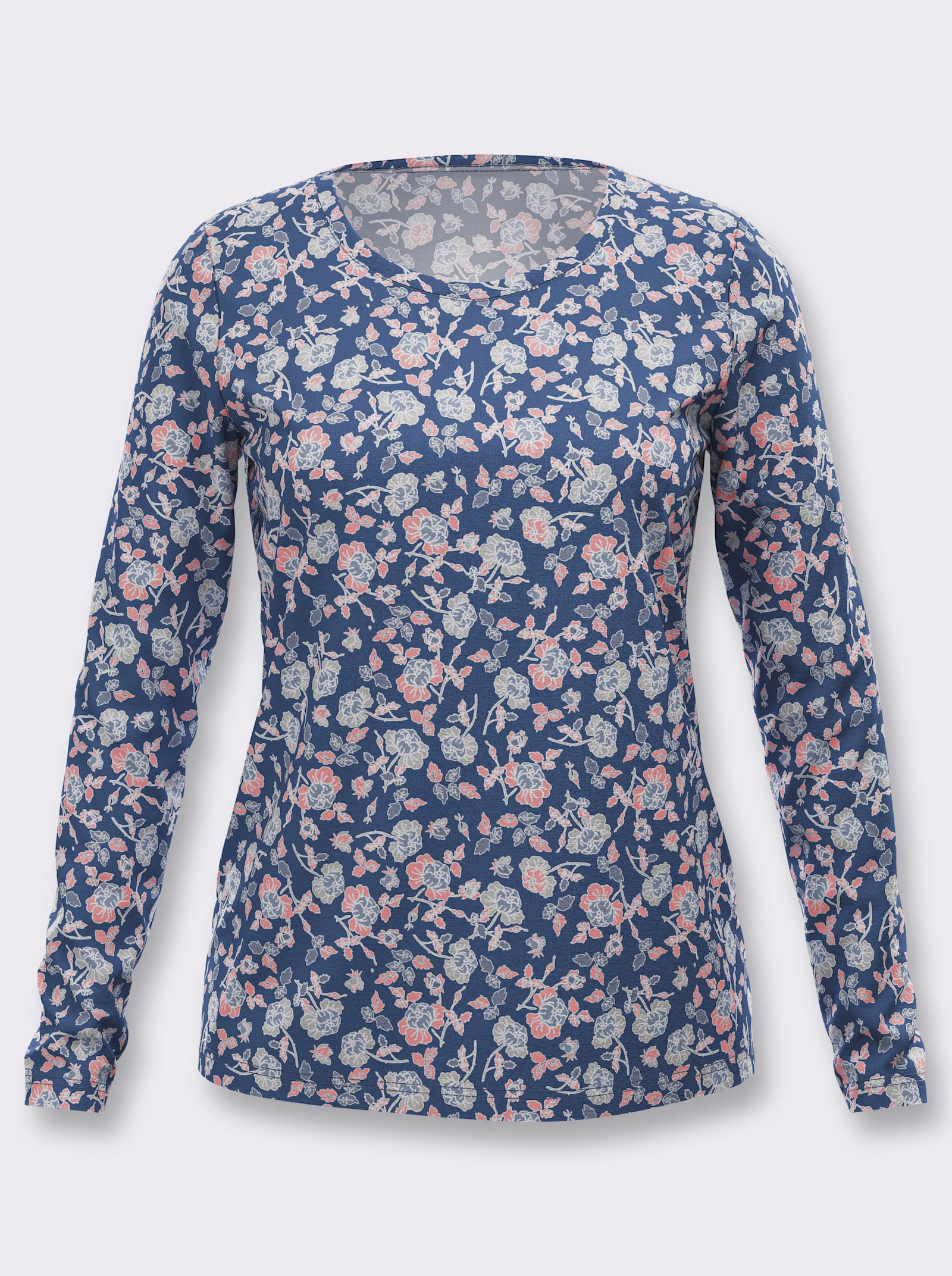  Print-Shirt mit floralem Muster - jeansblau-ecru-bedruckt