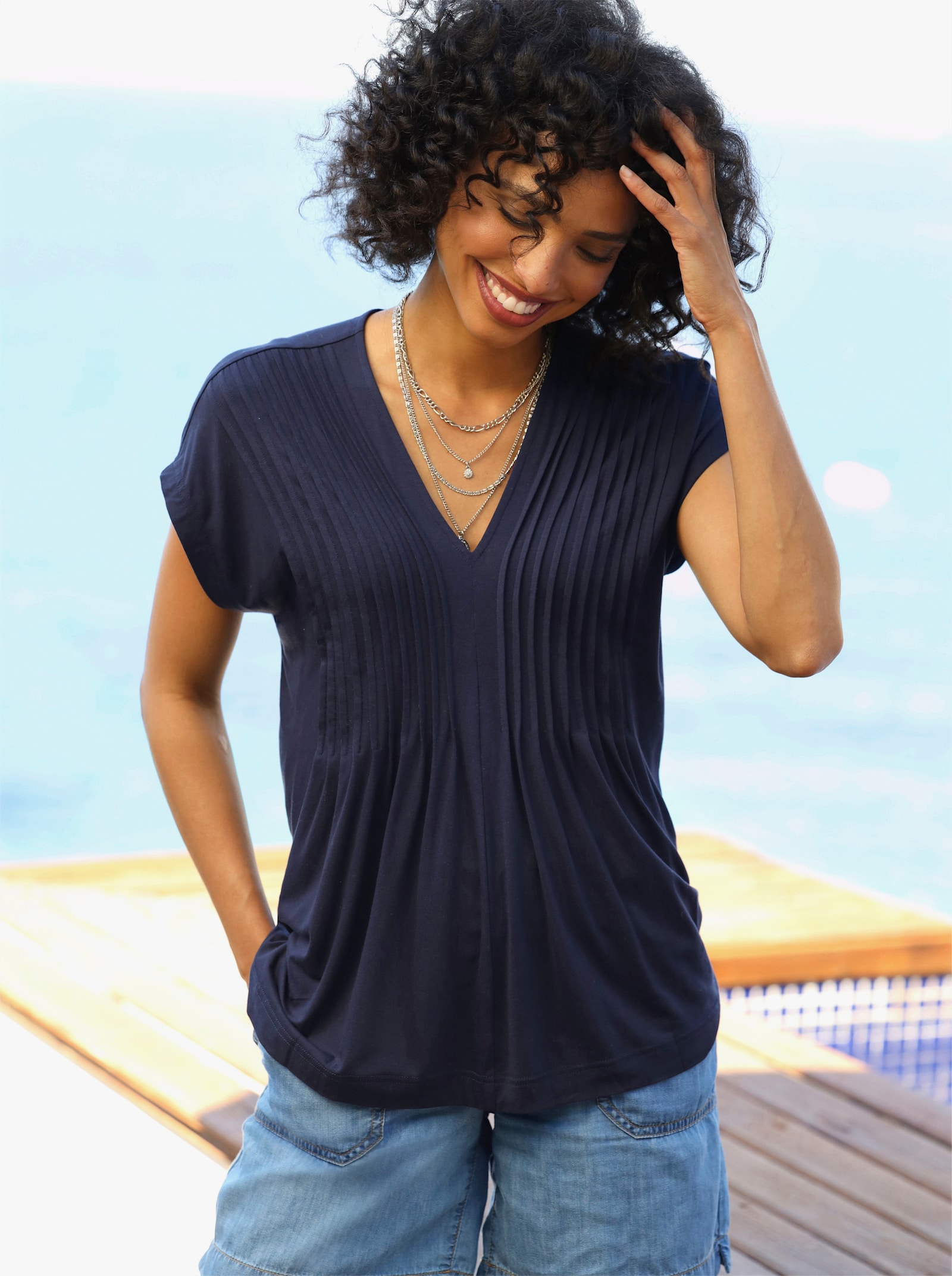 heine Shirt mit Biesen - marine