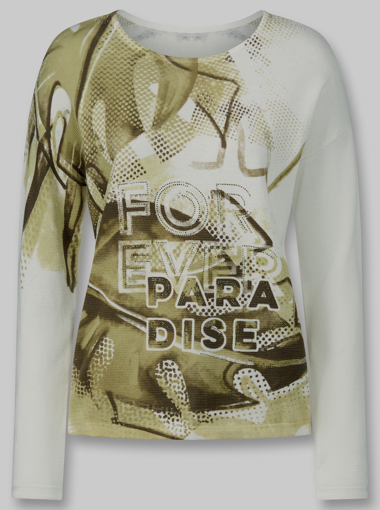 heine Baumwollpullover mit Blätterprint - ecru-khaki-bedruckt