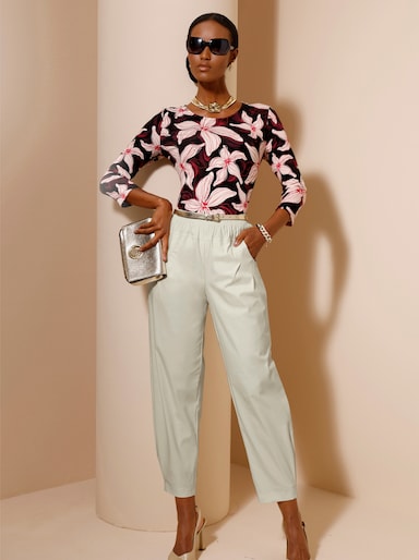 3/4-Arm-Shirt im Blüten-Dessin - schwarz-champagner-bedruckt