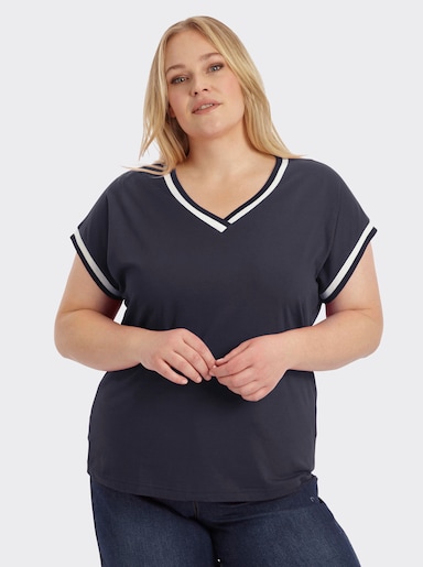 Kurzarmshirt mit Zierband - marine