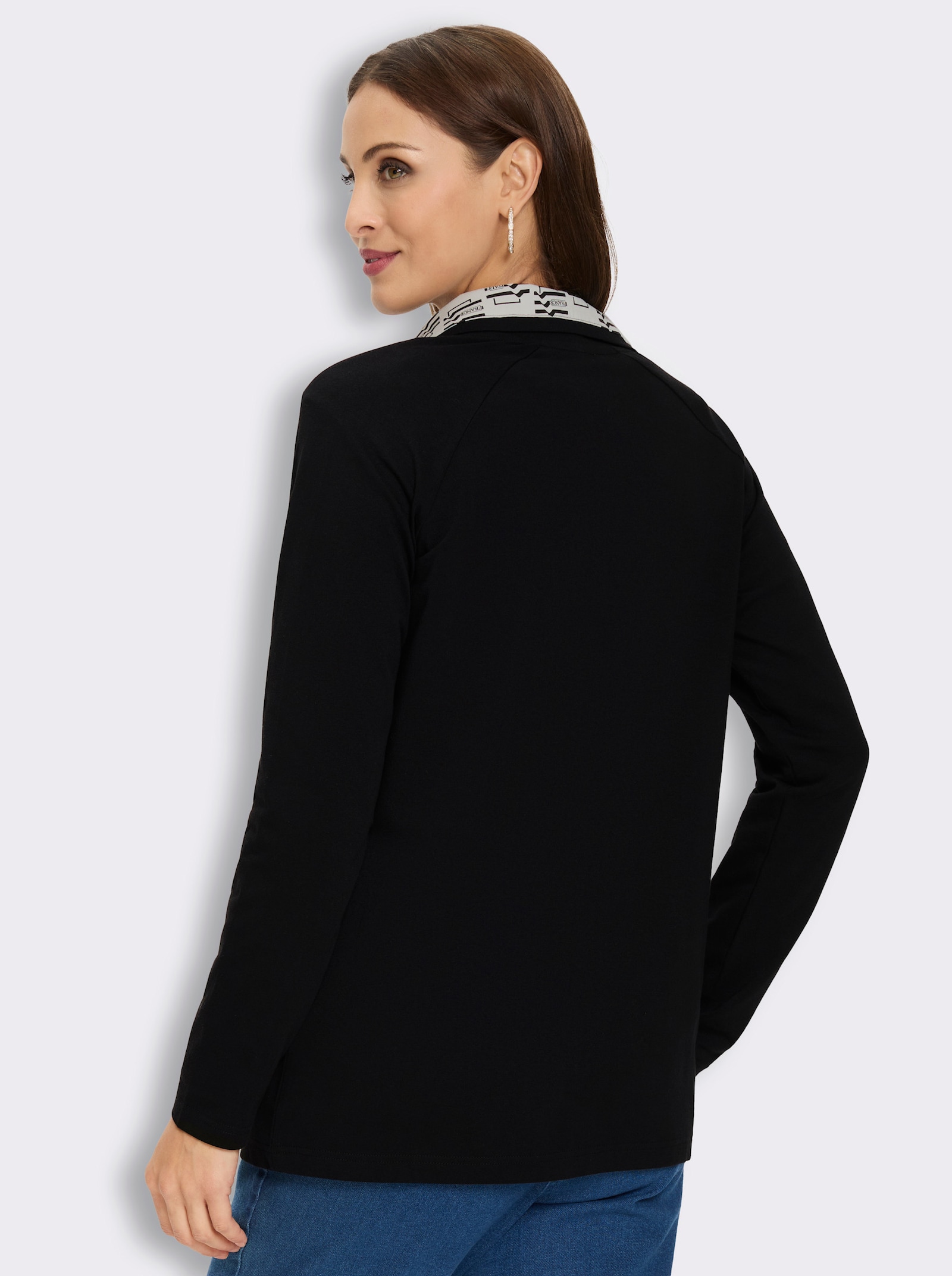Shirtjacke mit aufgesetzten Pattentaschen - schwarz-ecru