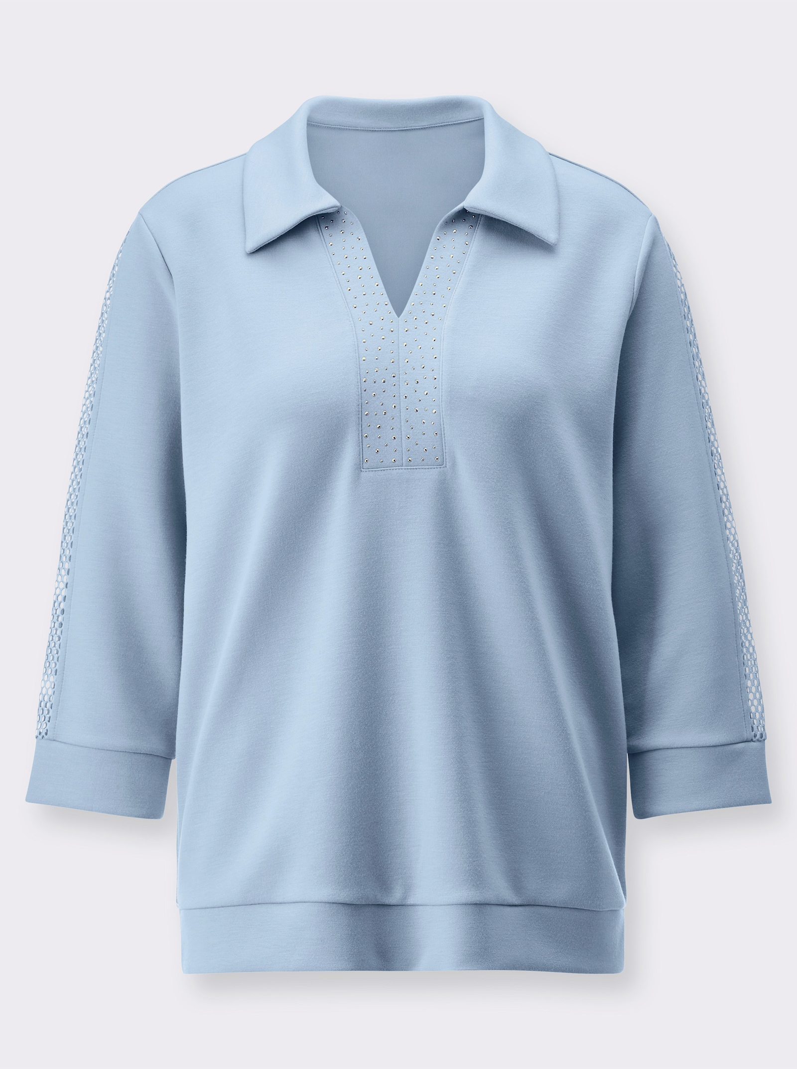 Sweatshirt mit Netzeinsatz entlang der Ärmel - hellblau