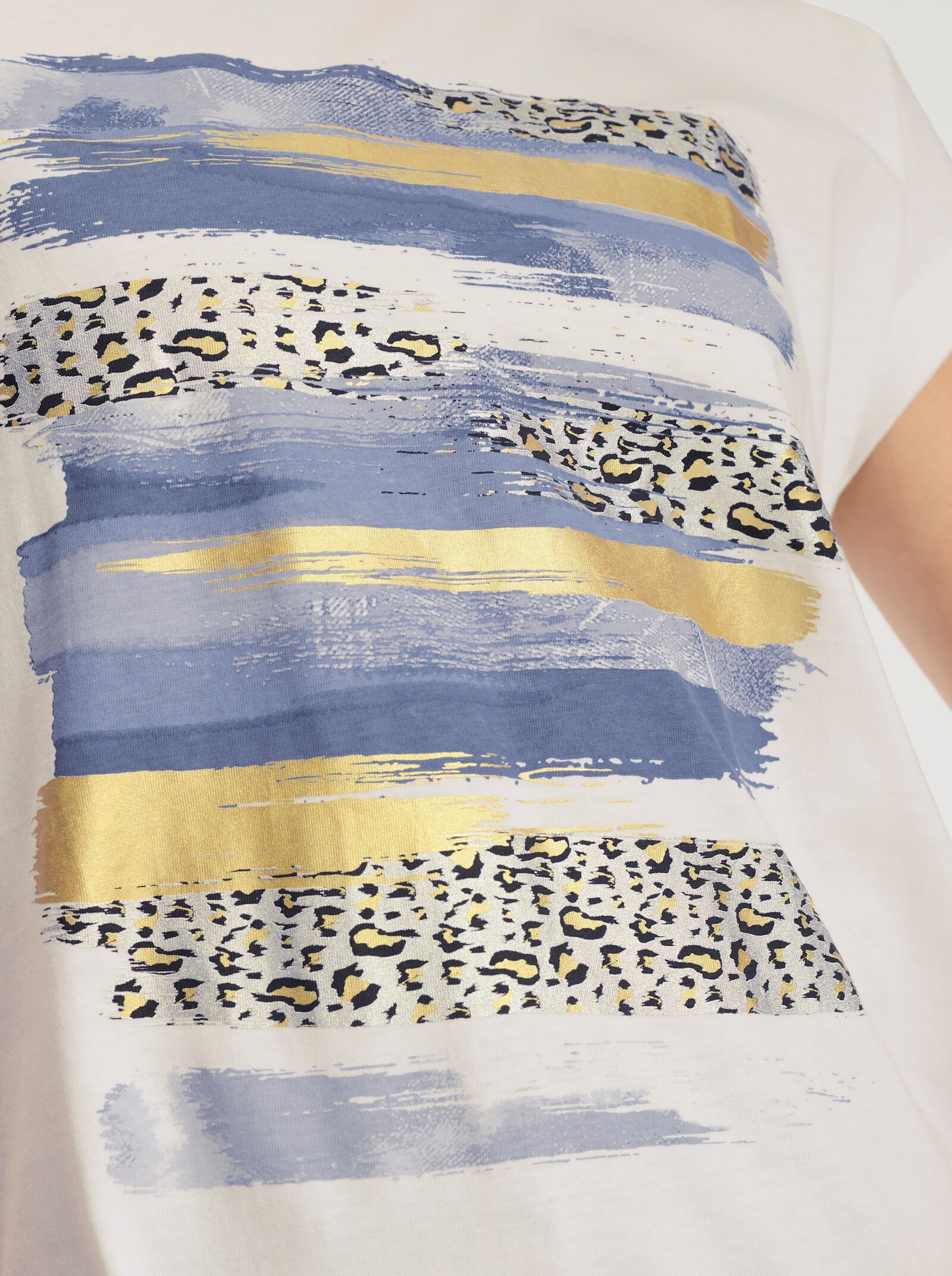 Kurzarmshirt mit Foliendruck - weiß-jeansblau