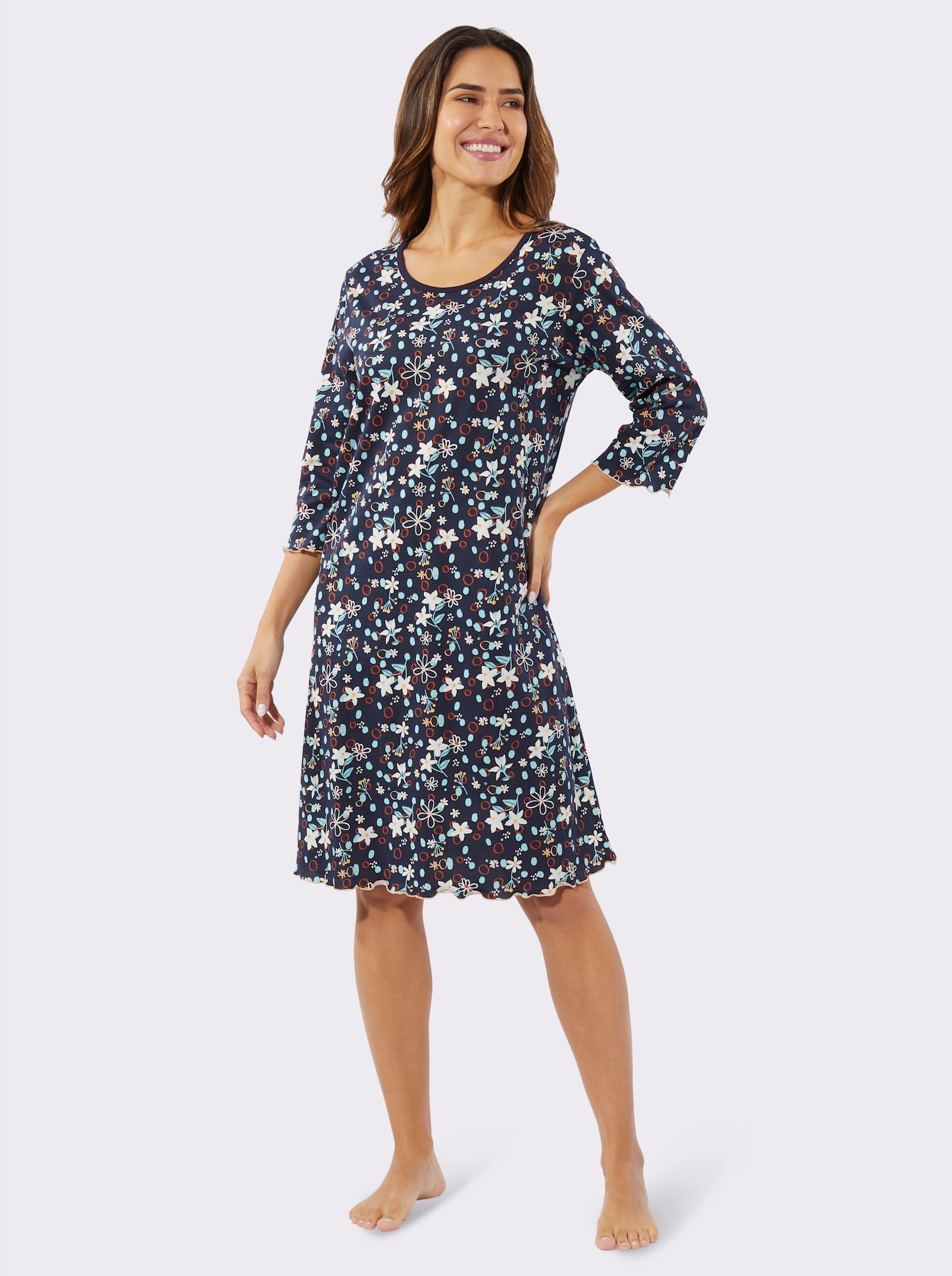 Nachthemd in A-Form - marine-bedruckt