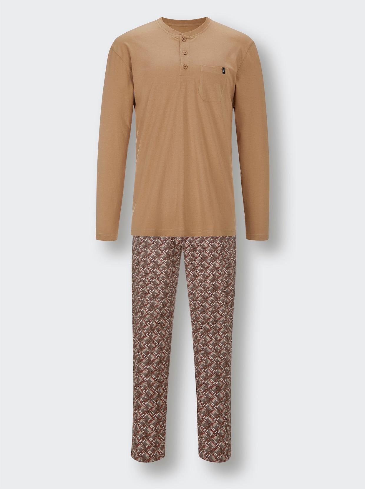 wäschepur men Pyjama - camel/chocolade bedrukt
