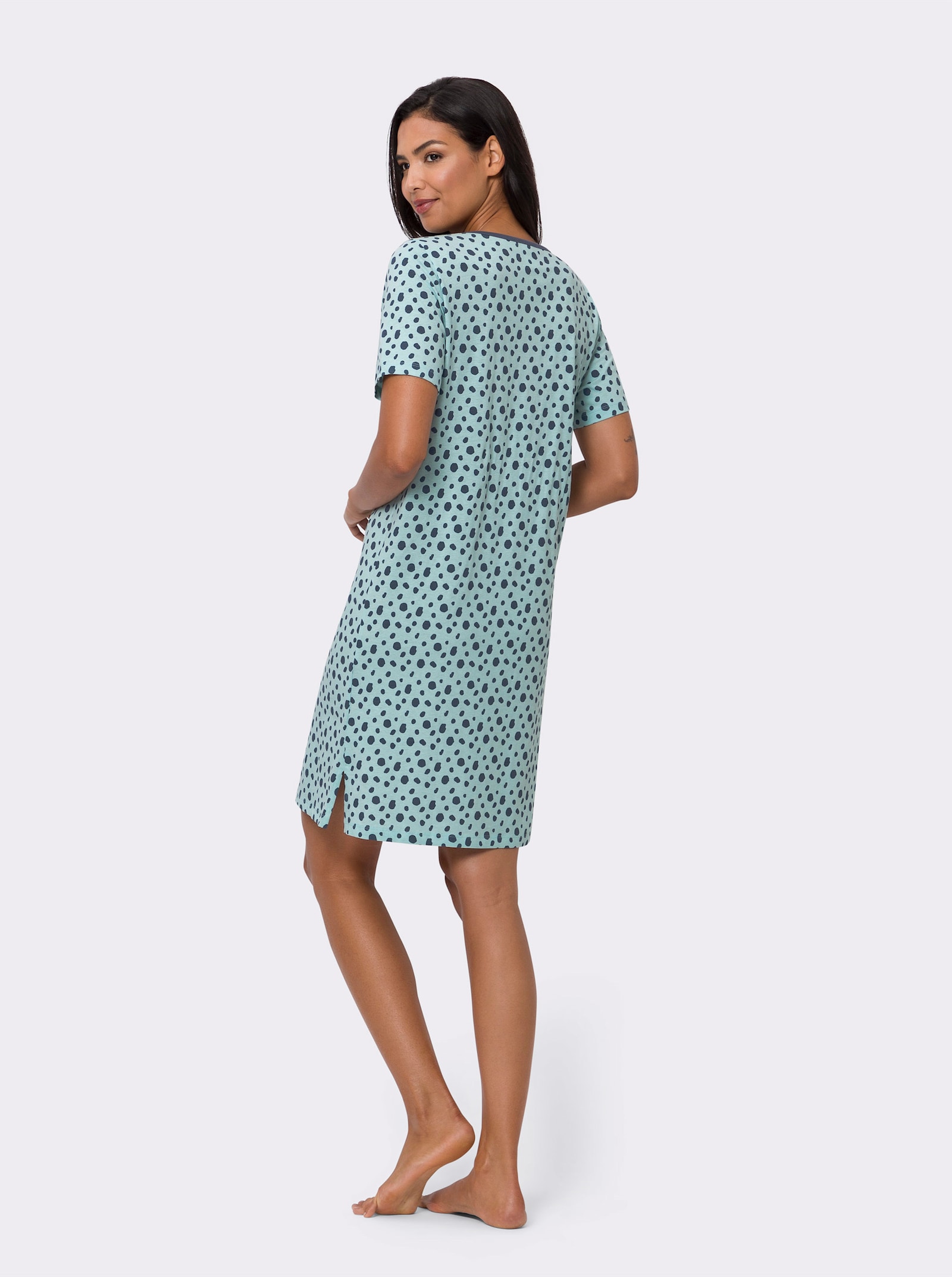 Nachthemd aus Single Jersey - mint-rauchblau-bedruckt