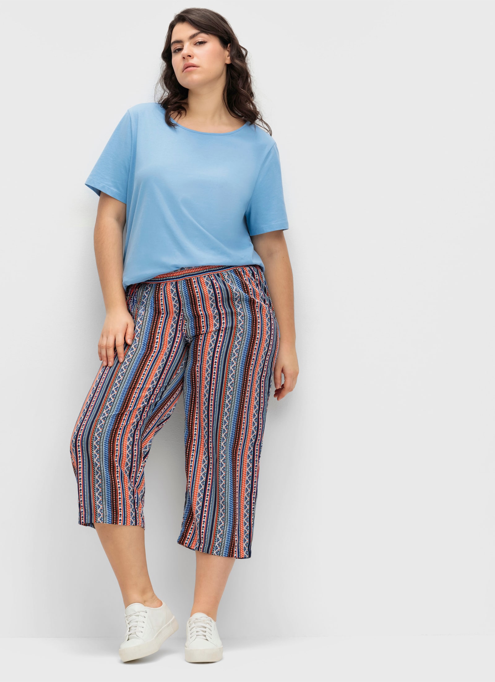 Culotte mit zwei Taschen - aqua-orange-gestreift + royalblau