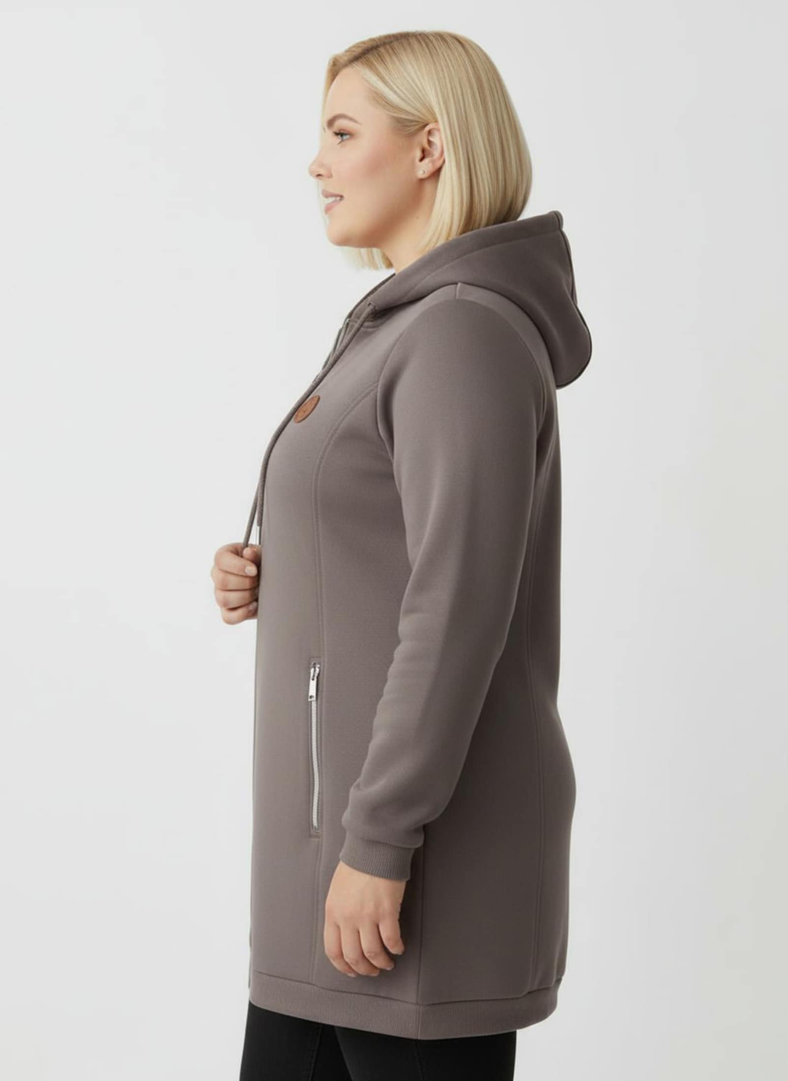 Sweatjacke in weich angerauter Qualität - dunkeltaupe