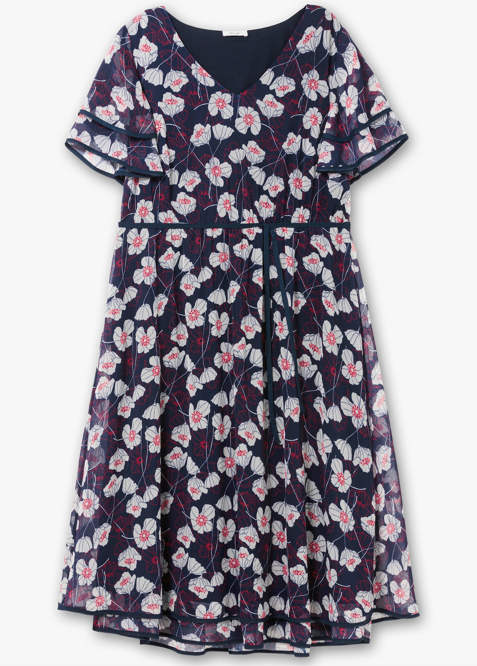 sheego Robe à fleurs en mousseline - marine à motifs