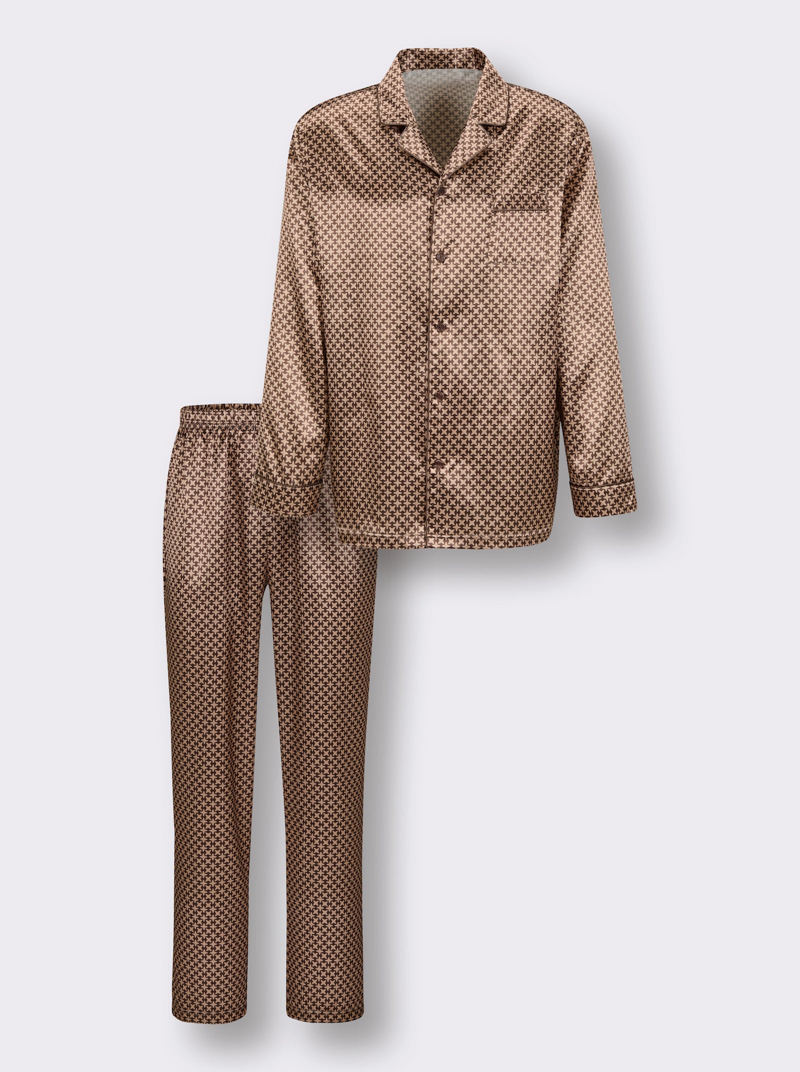 wäschepur men Pyjama - camel-schoko-bedruckt
