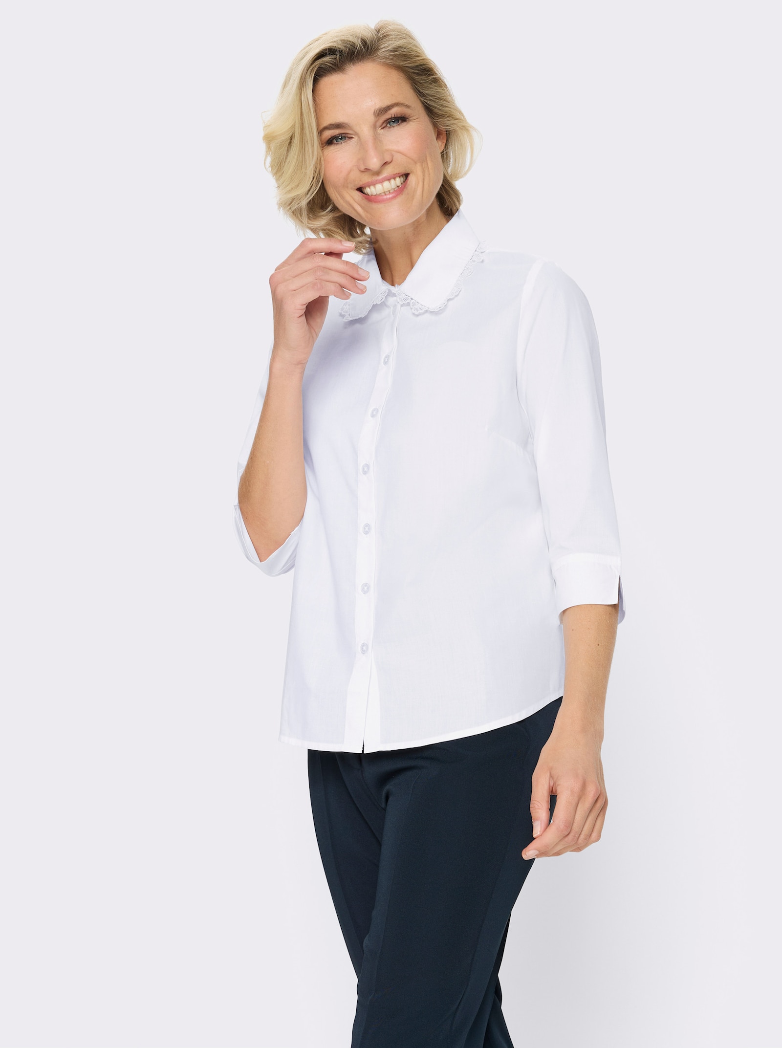 Overhemdblouse met kant op de kraag - ecru