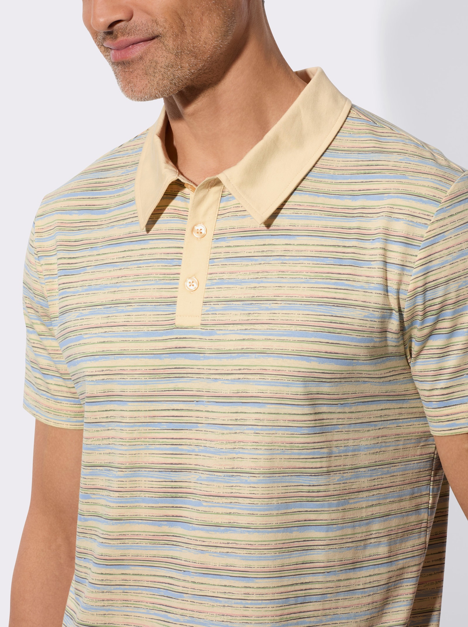 Poloshirt met streepjespatroon, katoen - bont geprint