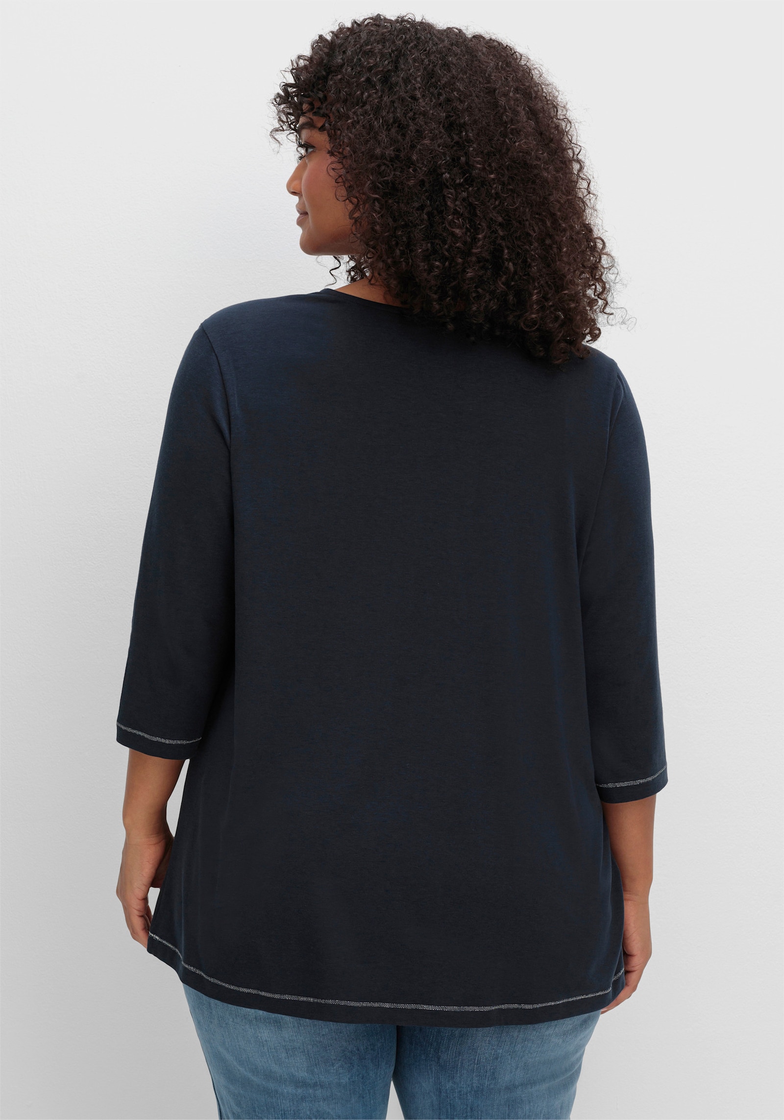 sheego Shirt met 3/4-mouwen in lichte A-lijn - diepblauw