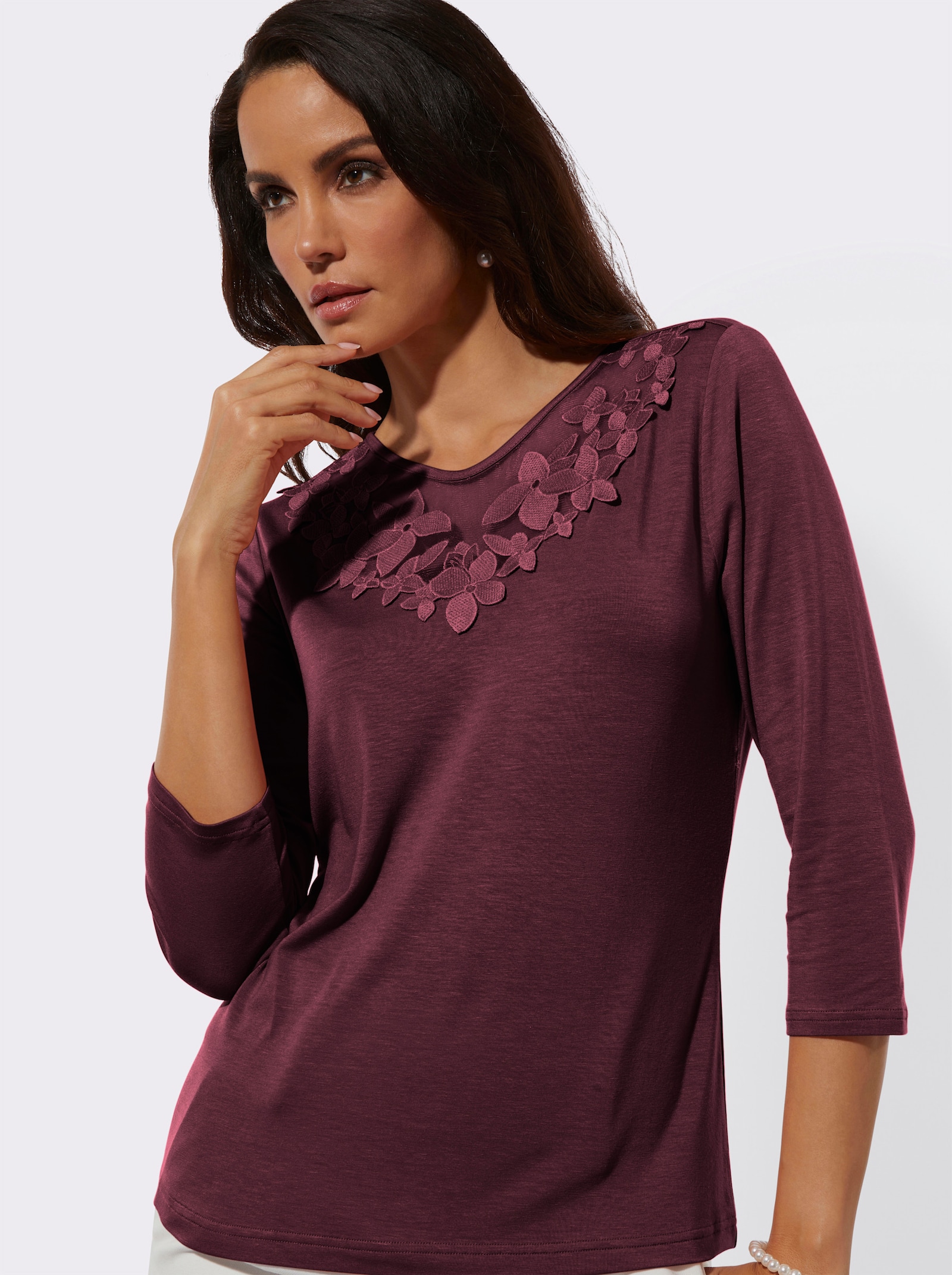3/4-Arm-Shirt mit Mesh-Einsatz - burgund