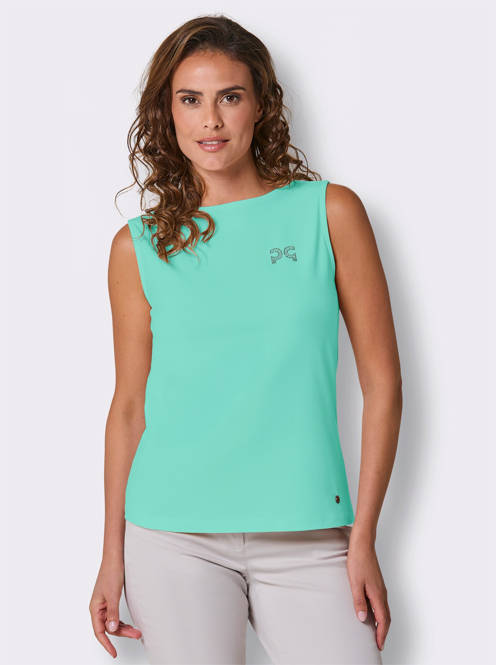 CREATION L PREMIUM Shirttop mit Glitzersteinchen - blaugrün