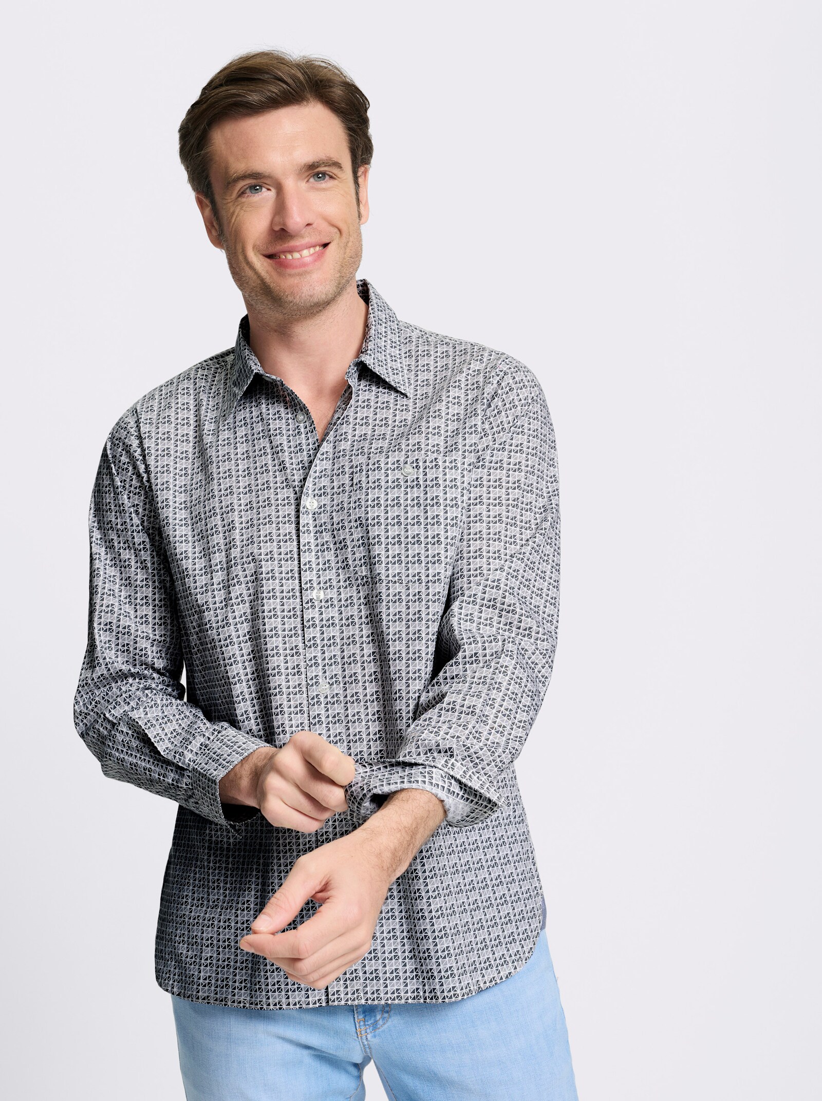 Marco Donati Langarmhemd mit Kentkragen, Baumwolle - anthrazit-gemustert