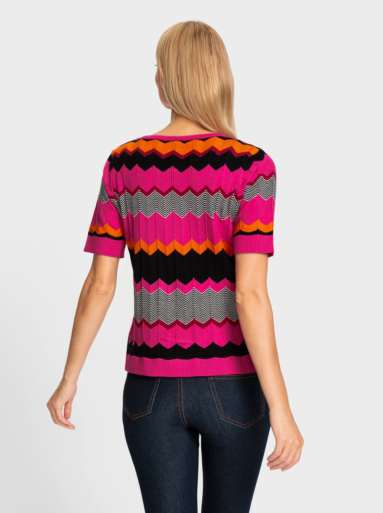 heine Pullover - fuchsia-schwarz-gemustert