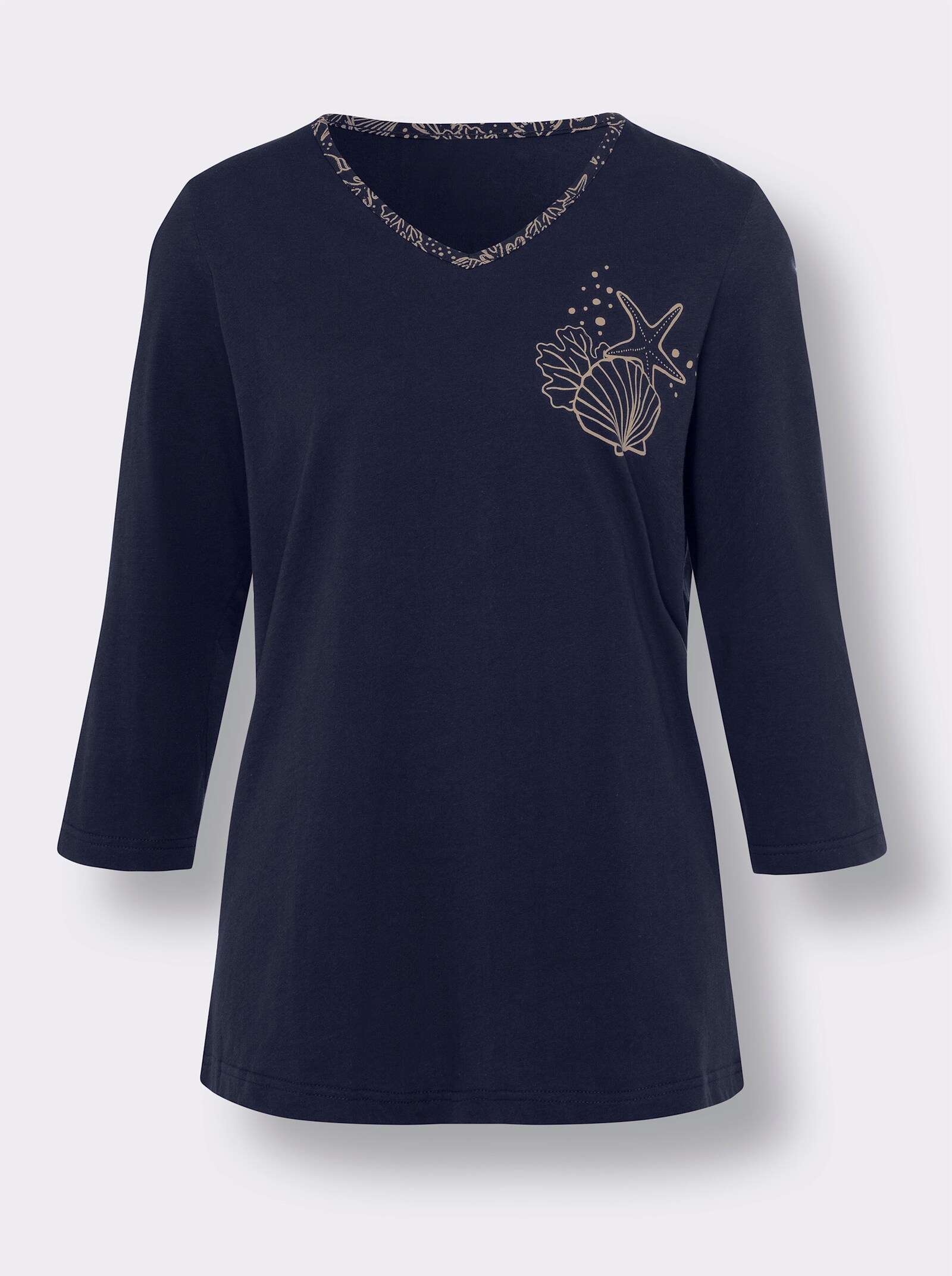 Pyjama met schelpenpatroon - marine/beige geprint