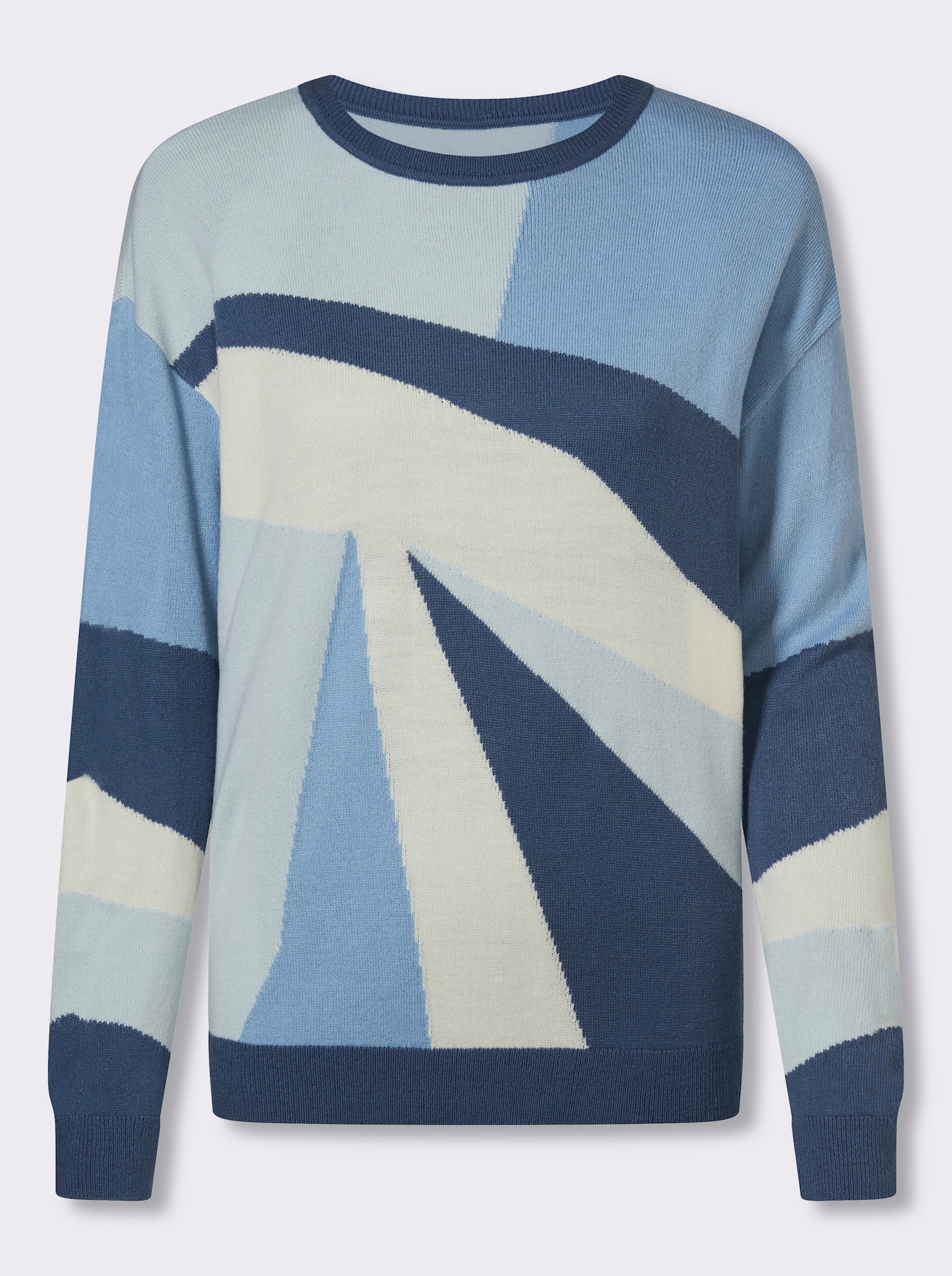 Langarm-Pullover mit Jacquard-Muster - hellblau-jeansblau-gemustert