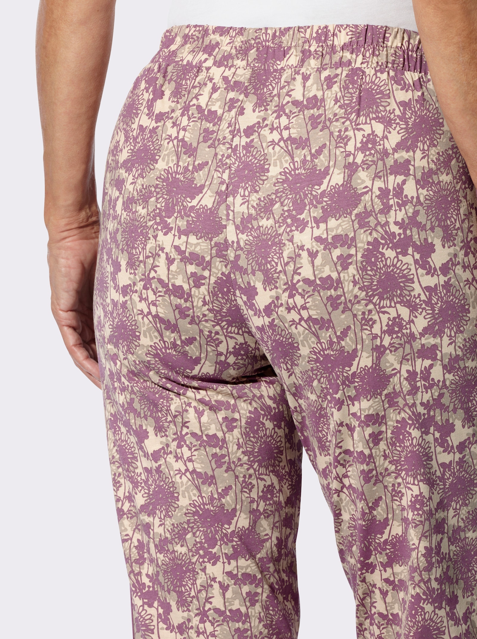 Freizeithose mit Galonstreifen - sand-violett-bedruckt